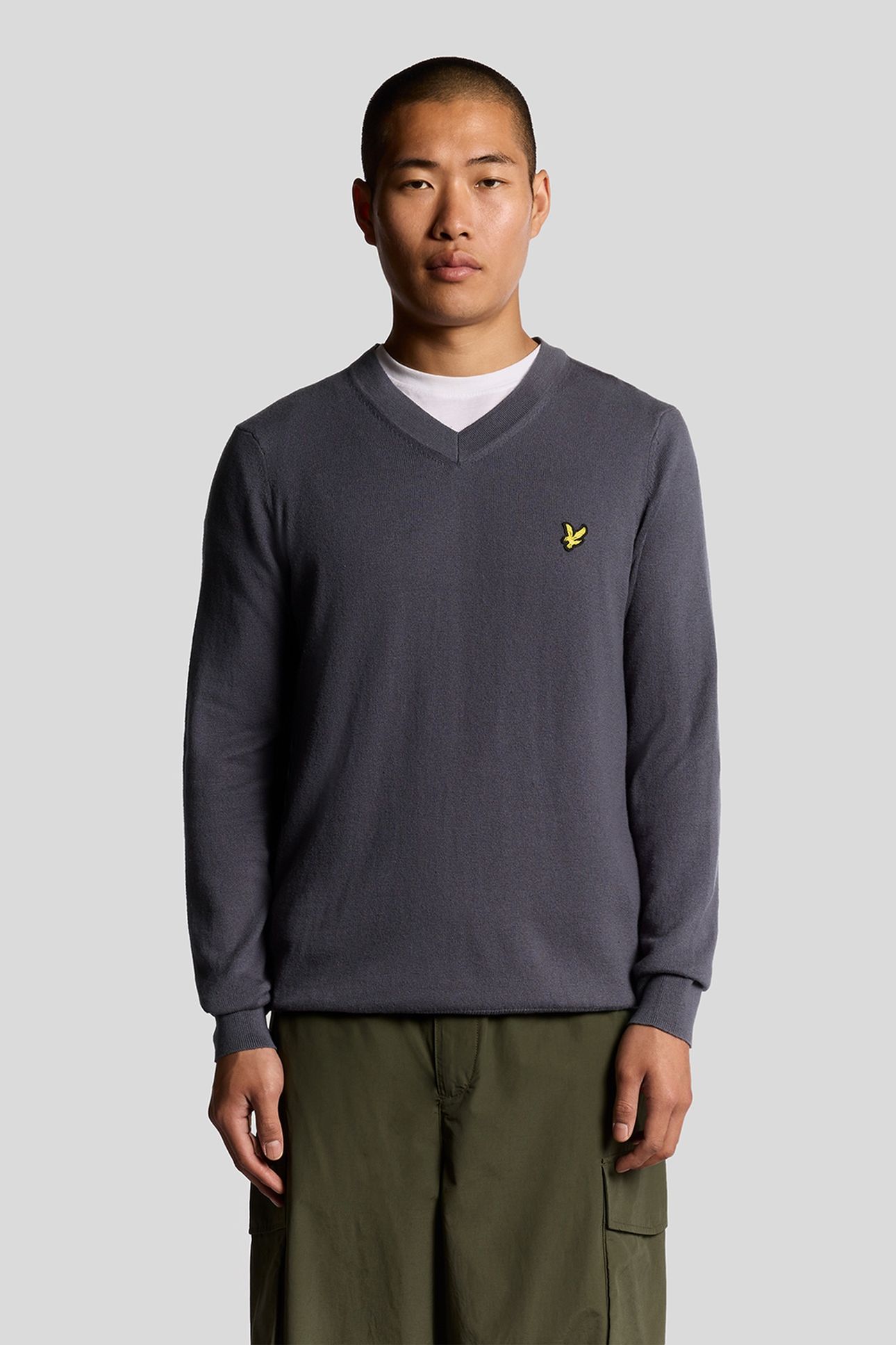 COTTON MERINO V NECK JUMPER GRAYSTONE 2