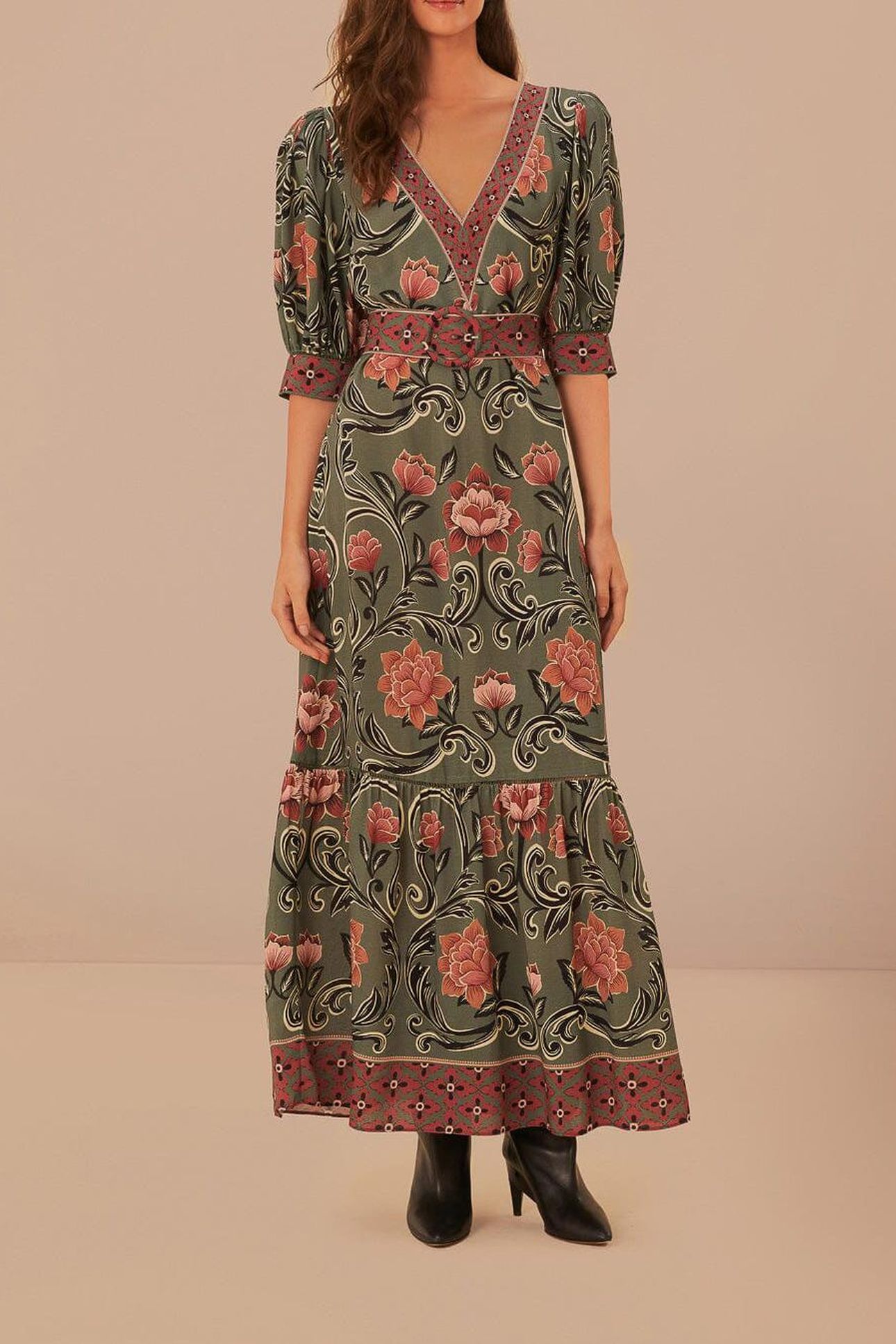 ARABESQUE FLORAL GREEN MAXI DRESS 2