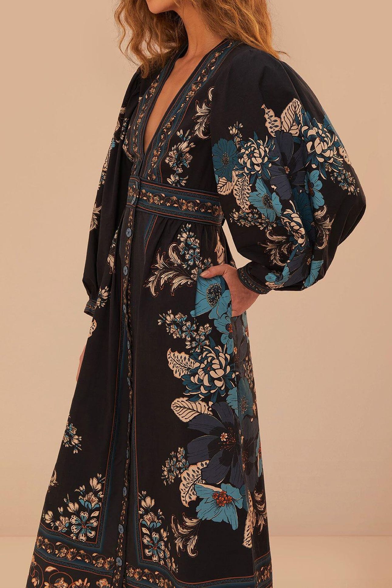 BLOSSOM TAPESTRY BLACK MIDI DRESS 5