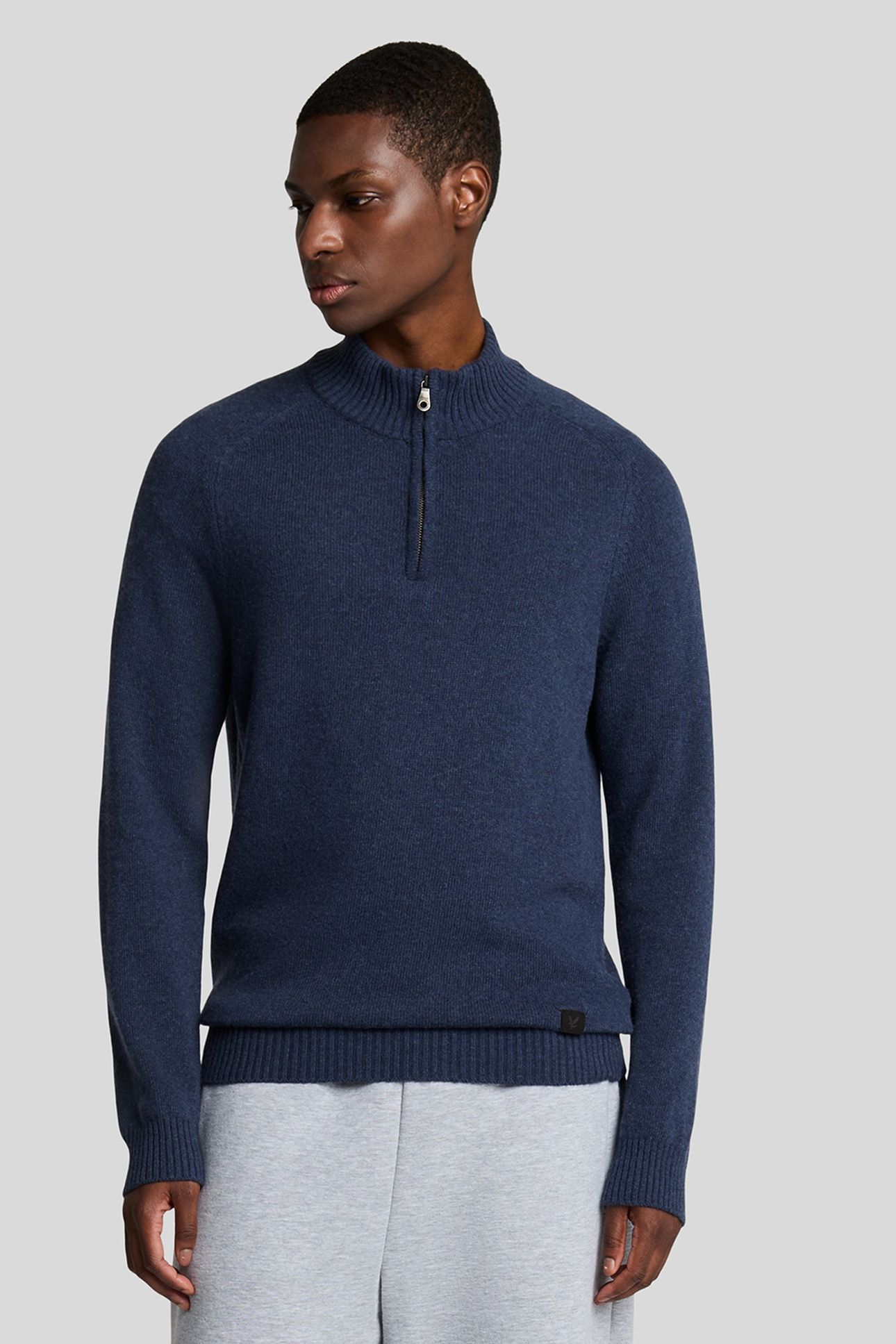SADDLE SLEEVE QUARTER ZIP JUMPER NAVY HEATHER 1