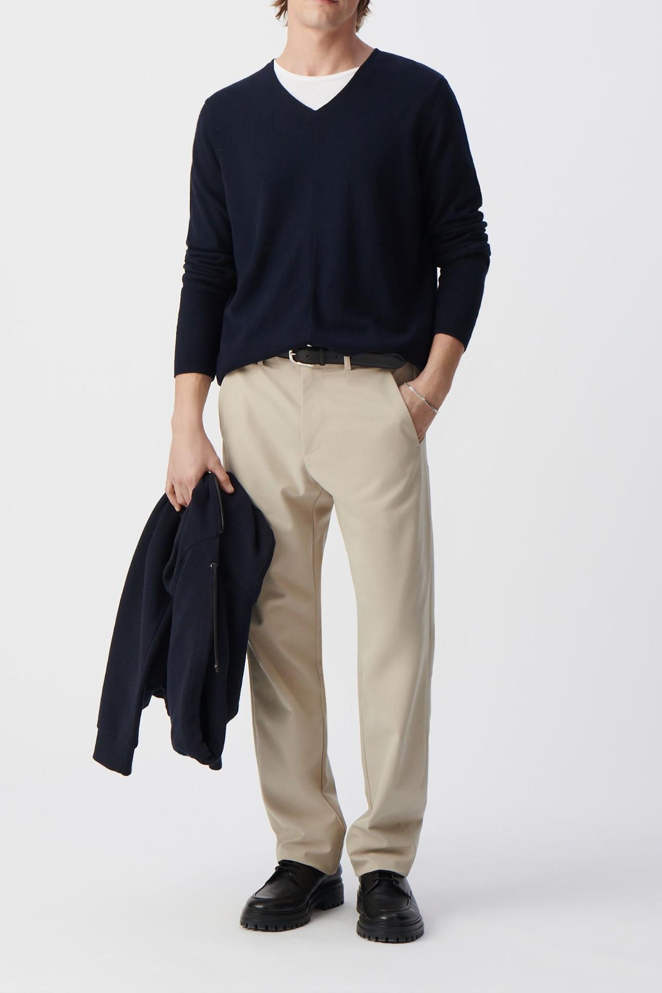 NAVY COTTON CASHMERE KNIT SWEATER 1