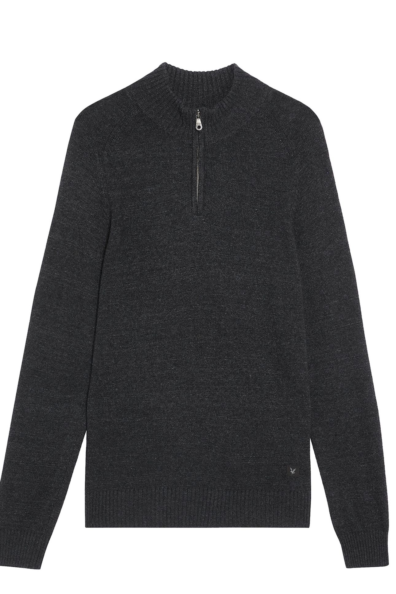 SADDLE SLEEVE QUARTER ZIP JUMPER BLACK HEATHER 1