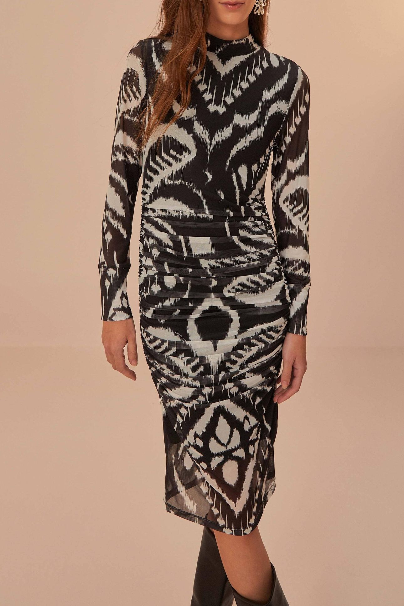 PINEAPPLE IKAT BLACK TULLE MIDI DRESS 1
