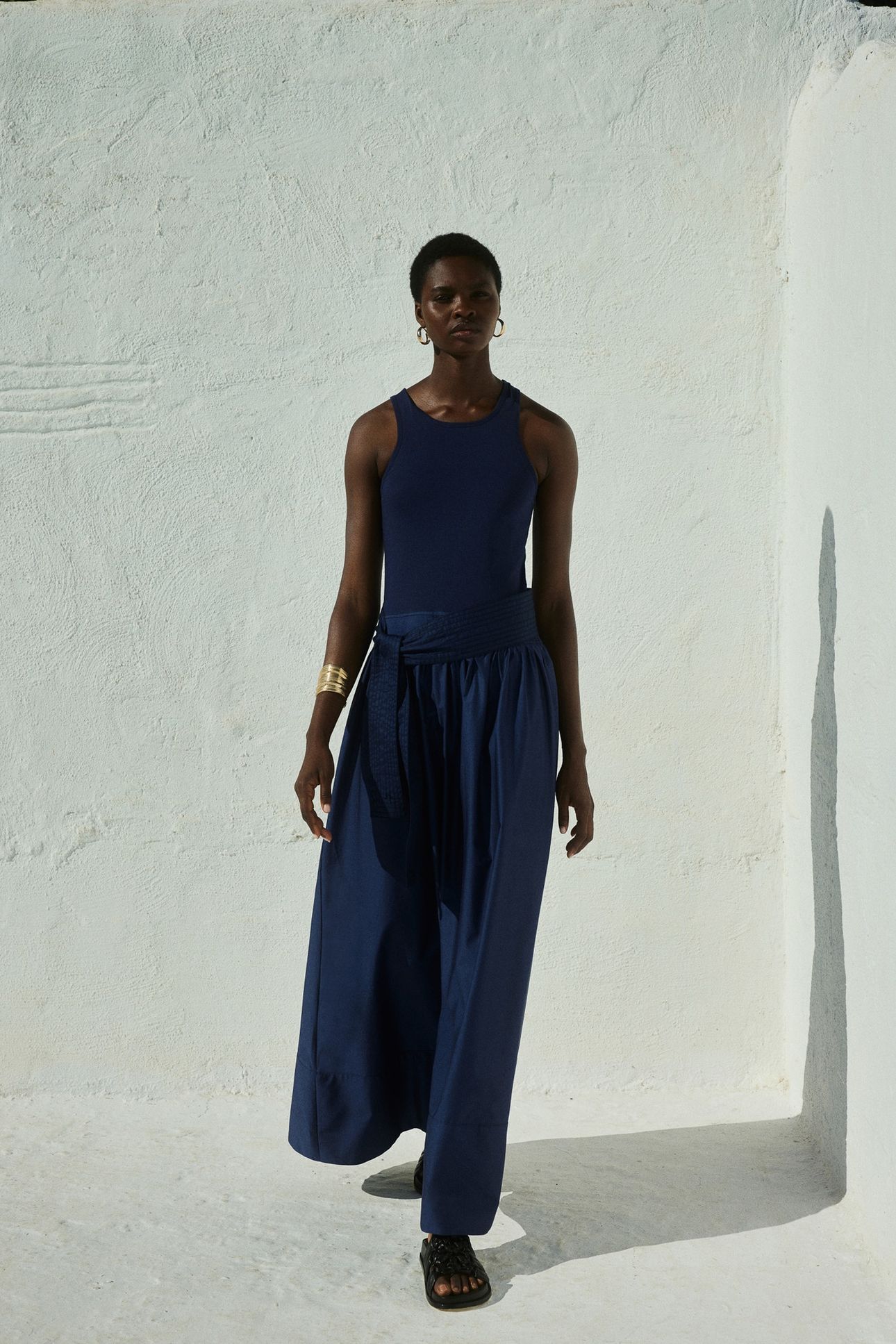 LIVELY LONG DRESS POPLIN WITH BELT NAVY 1