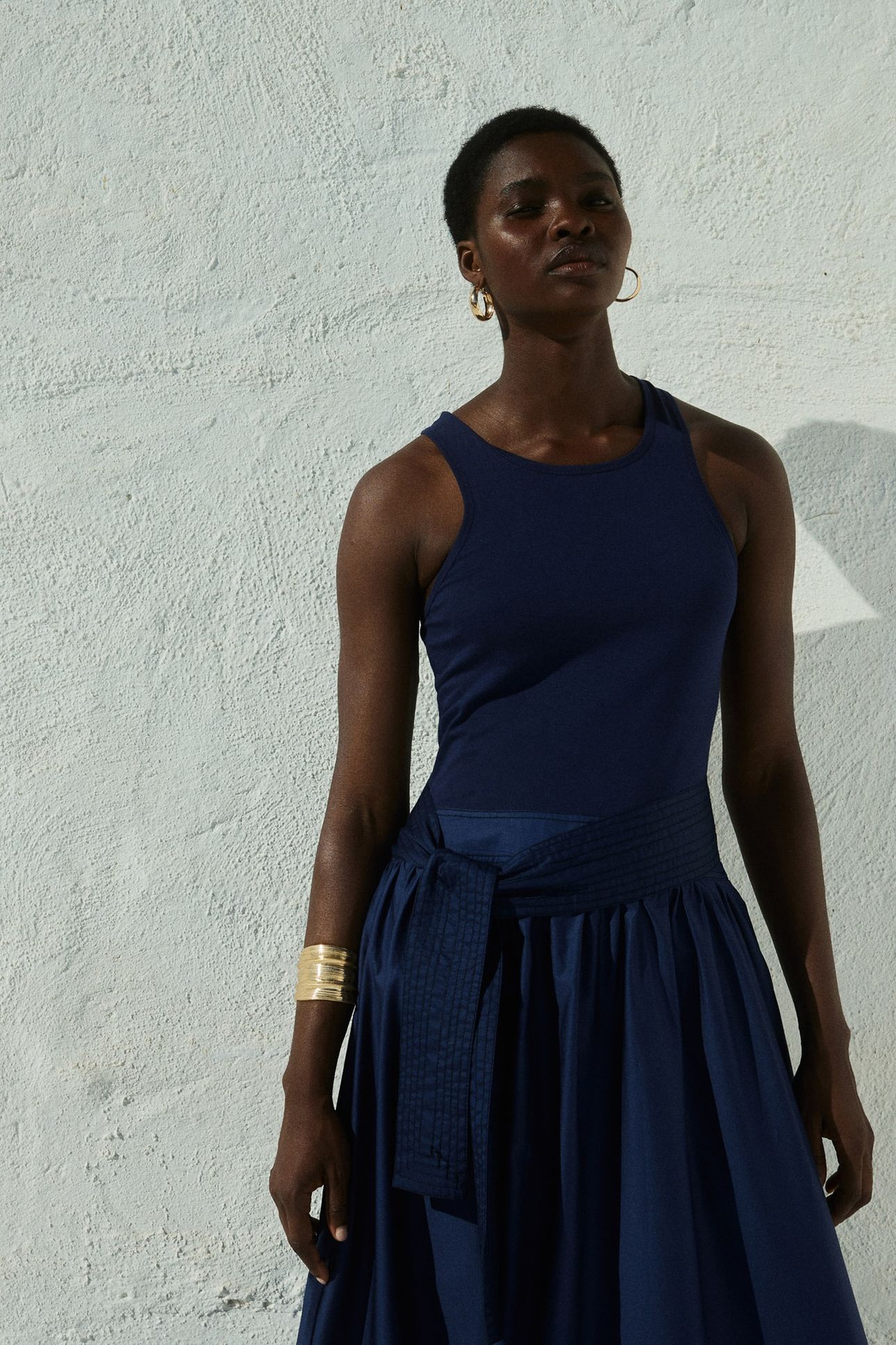 LIVELY LONG DRESS POPLIN WITH BELT NAVY 5