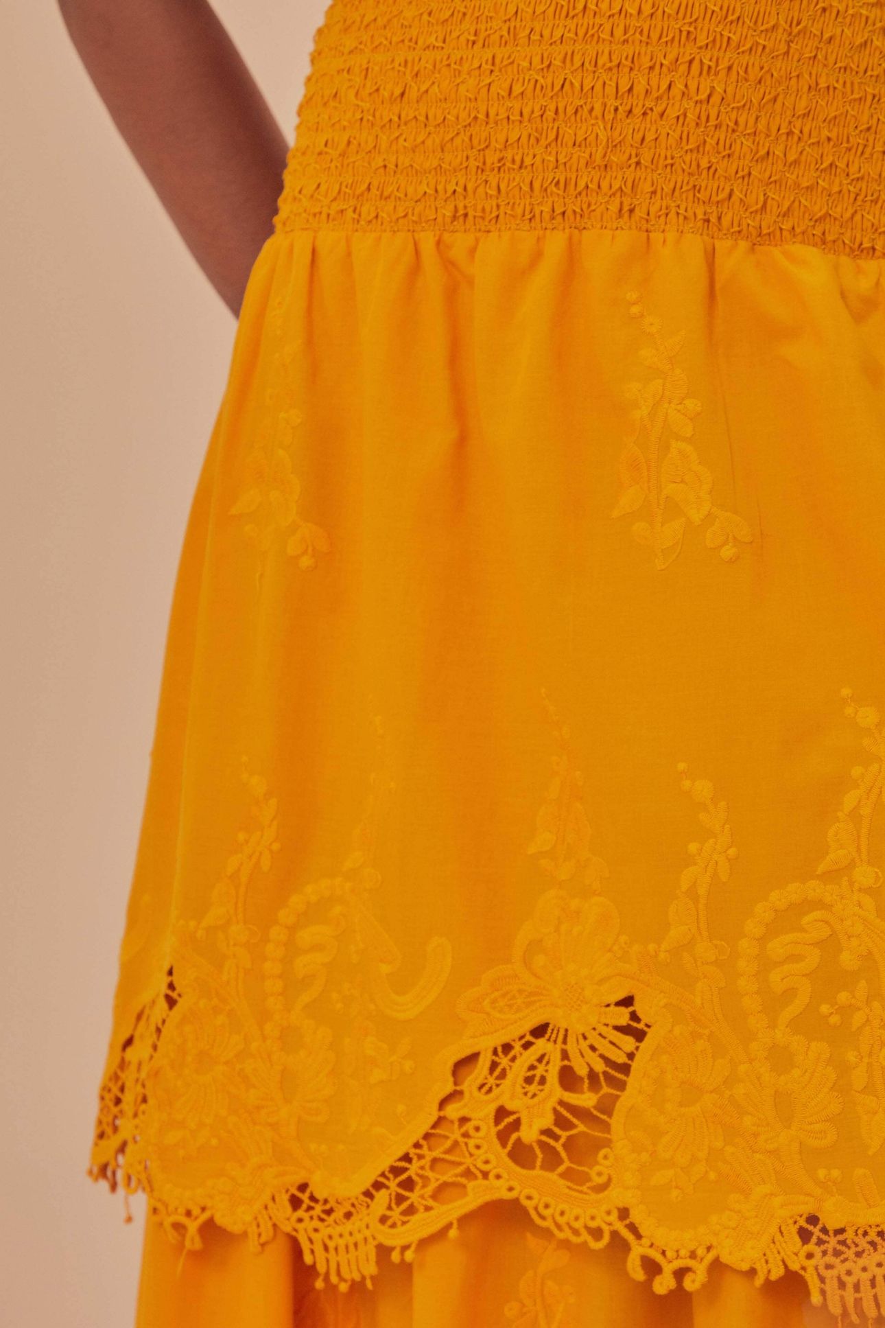 MUSTARD YELLOW TIERED LACE MIDI SKIRT 5
