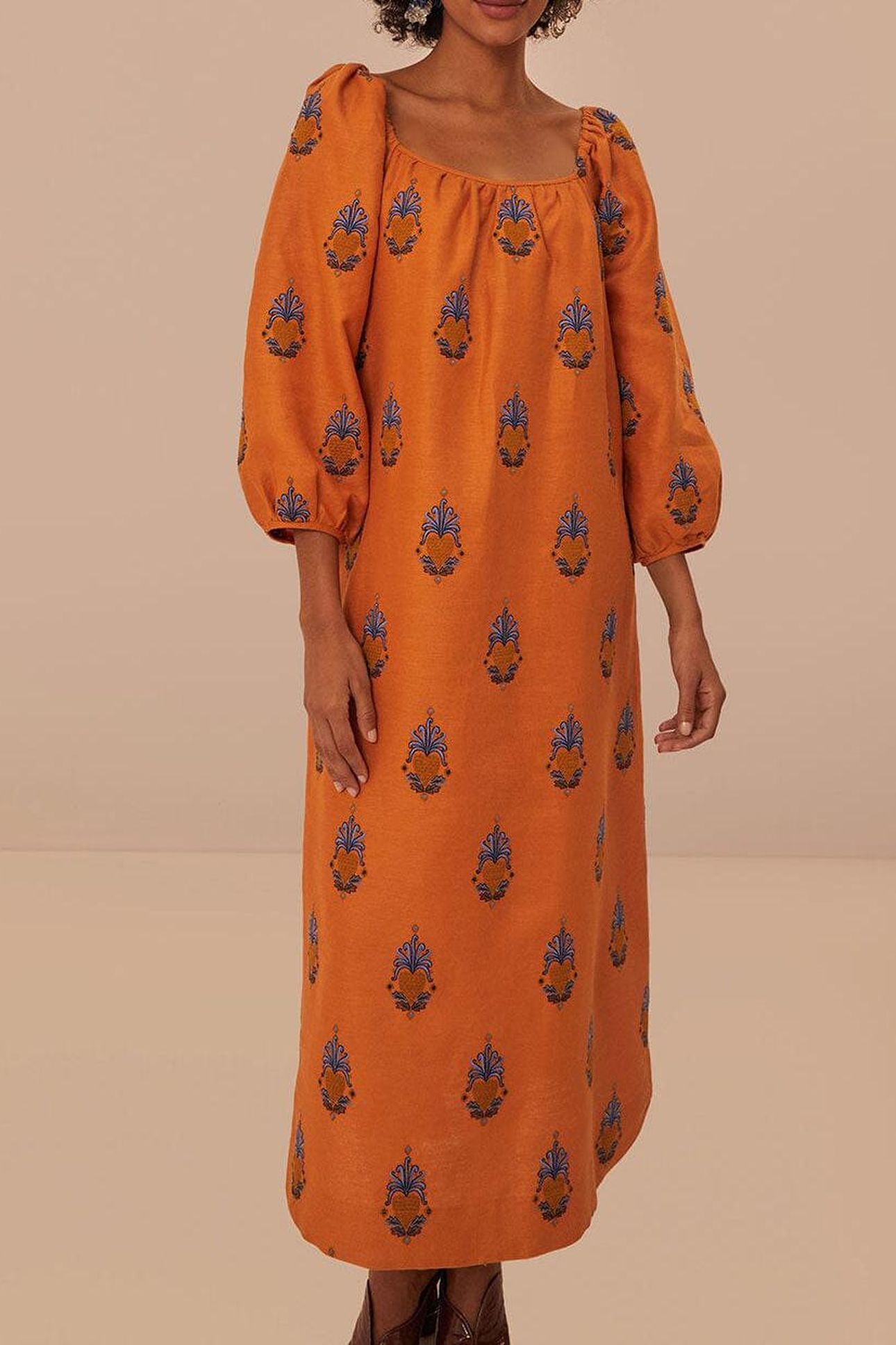 YELLOW EMBROIDERED MIDI DRESS 1
