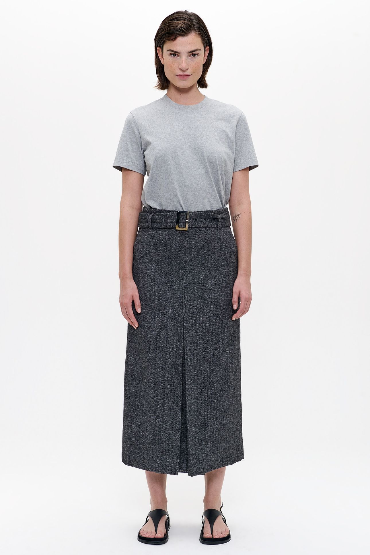 WOOL HERRINGBONE LONG SKIRT BLACK 3
