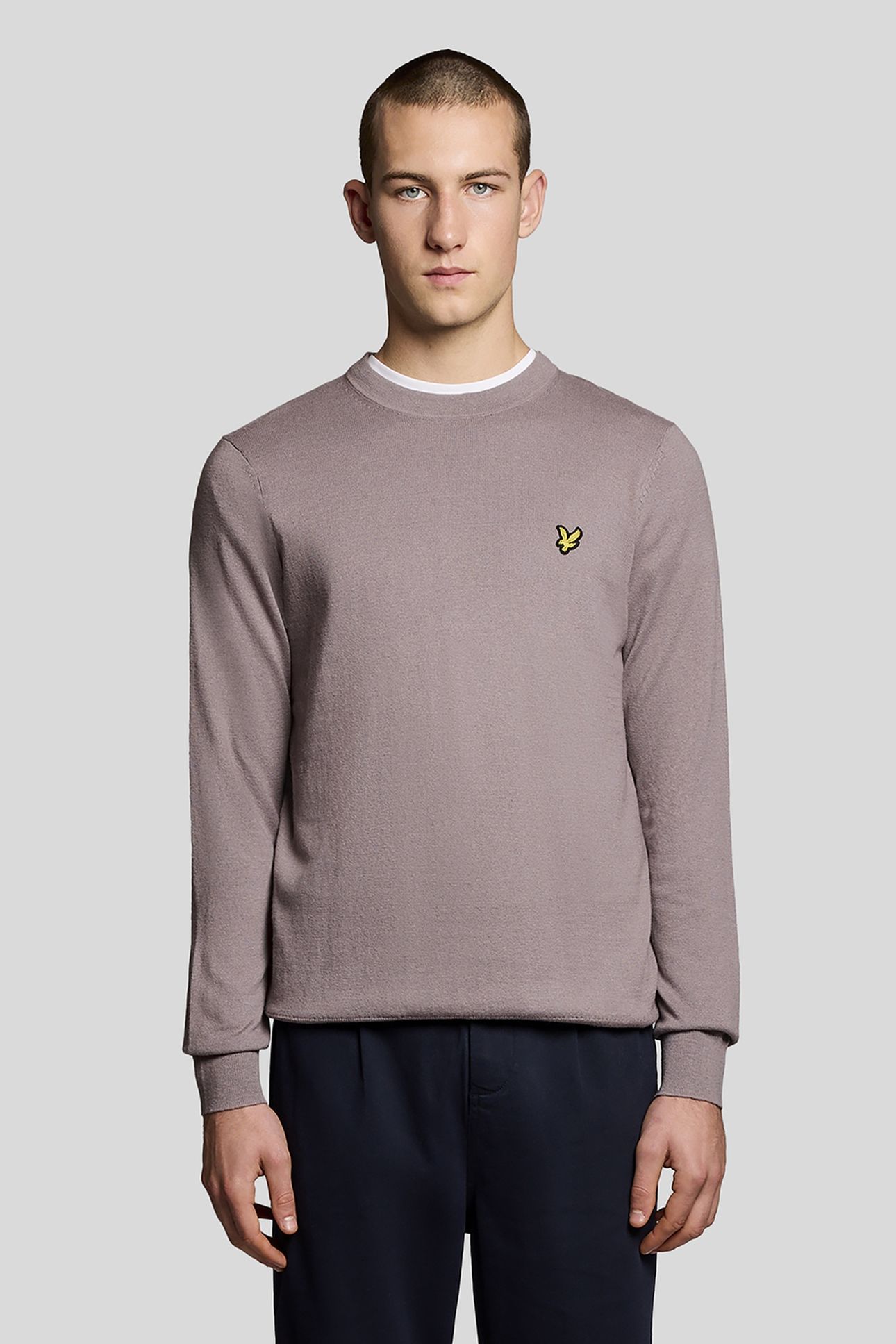 COTTON MERINO CREW NECK JUMPER GULL GREY 2