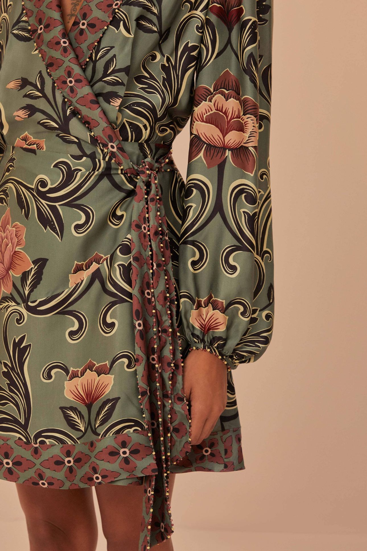 ARABESQUE FLORAL GREEN LONG SLEEVE MINI DRESS 3