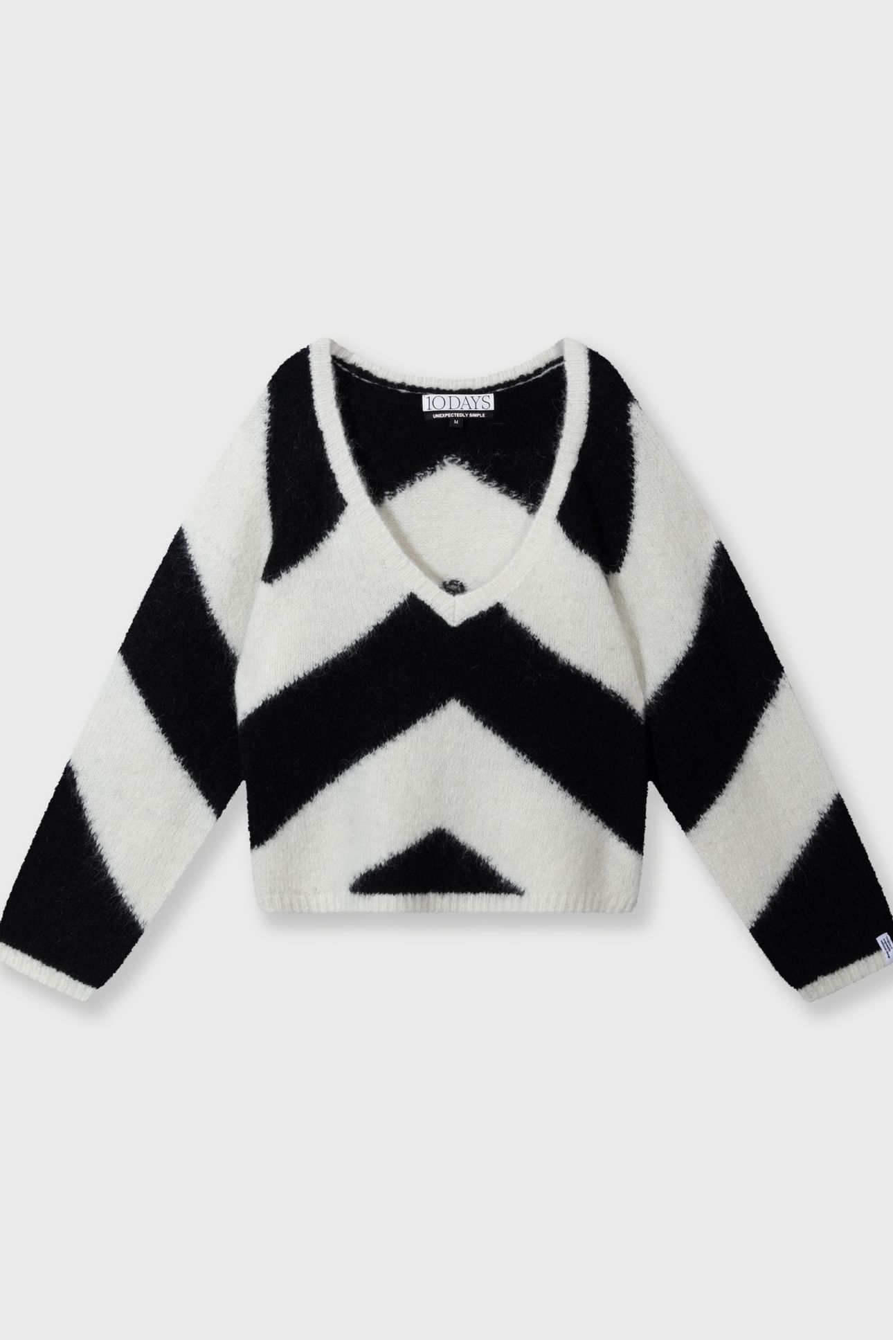 SOFT V-NECK SWEATER STRIPE ECRU/BLACK 3