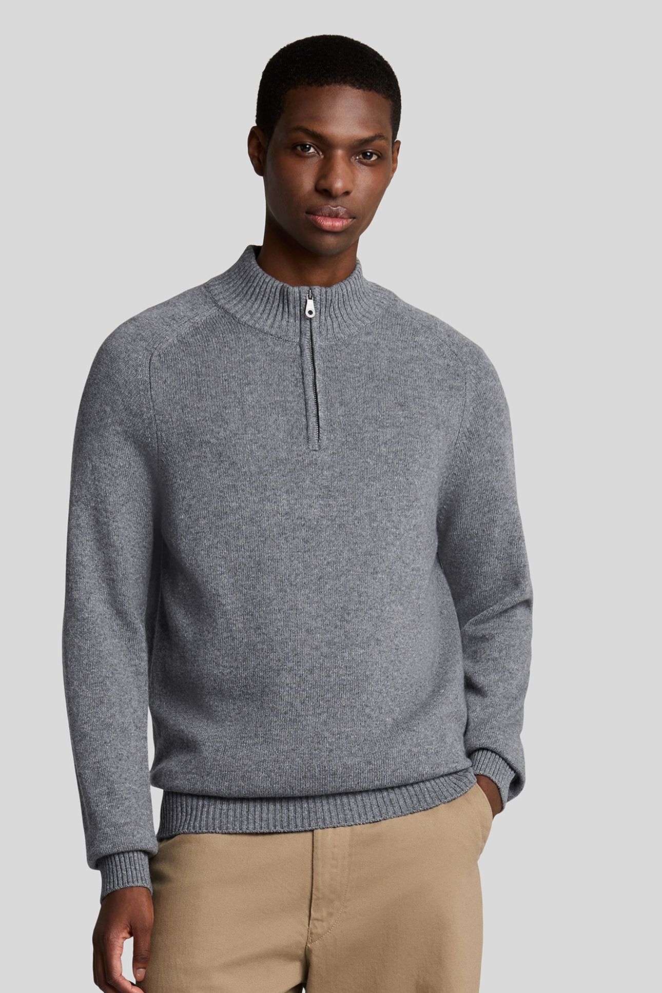 SADDLE SLEEVE QUARTER ZIP JUMPER GREY HEATHER 2