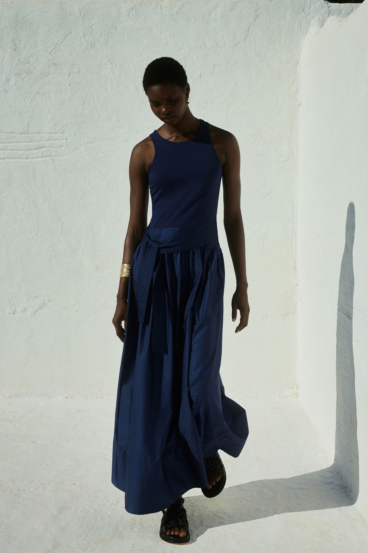 LIVELY LONG DRESS POPLIN WITH BELT NAVY 2