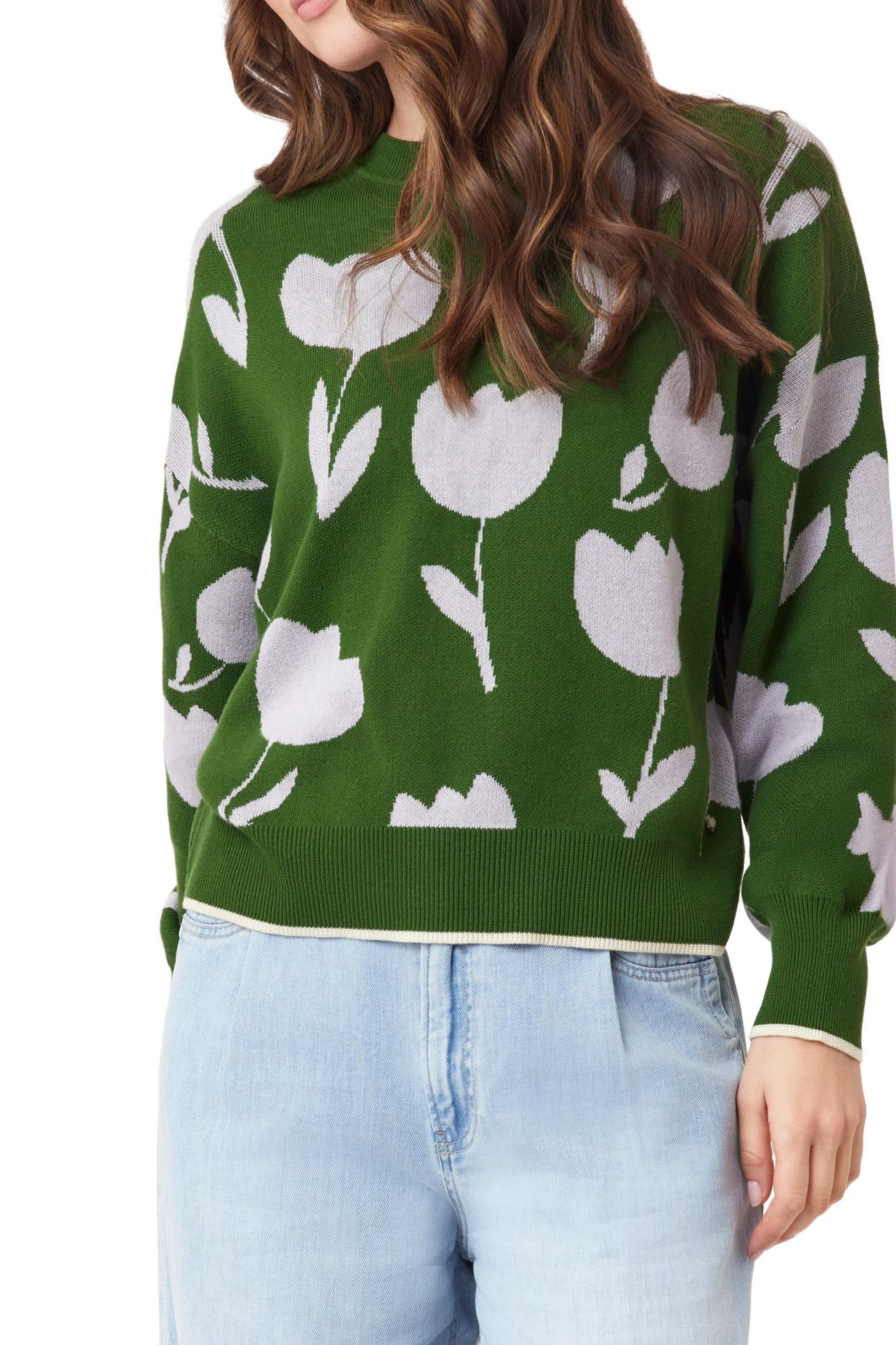 CREW NECK PULLOVER GREEN MOSS TOSSED TULIPS 3