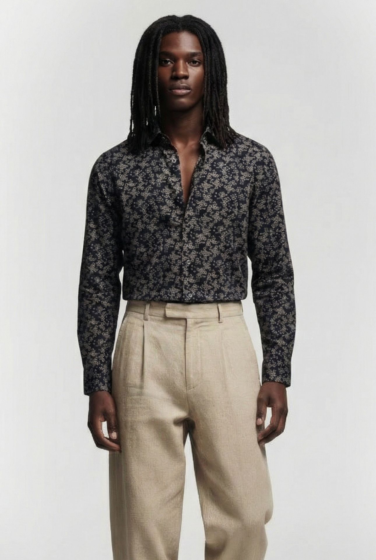 FLORAL CUT LONG SLEEVE SHIRT BLACK/STONE 1