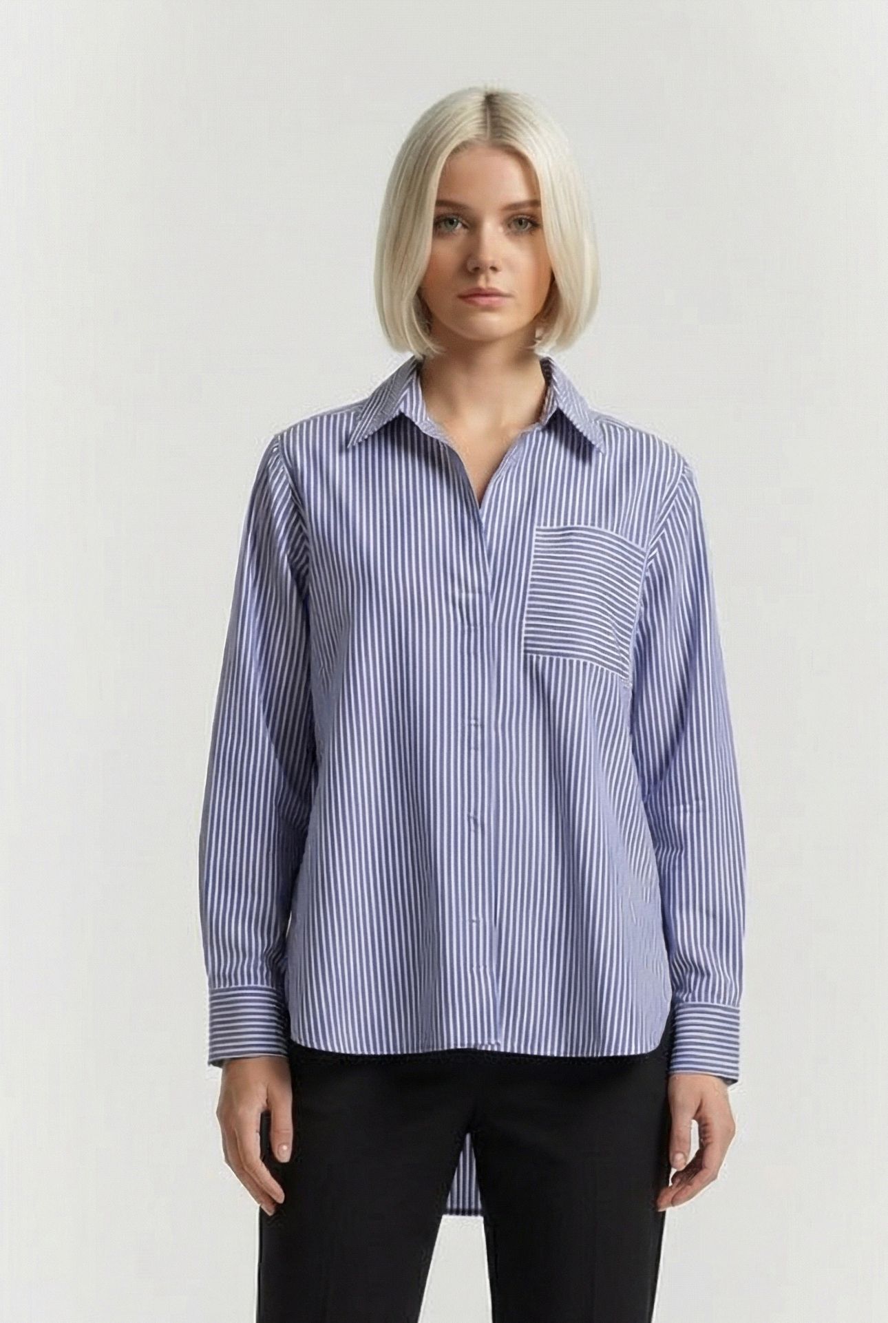 STRIPE POPOVER BUTTON THROUGH BLUE/WHT TICKING STP 1