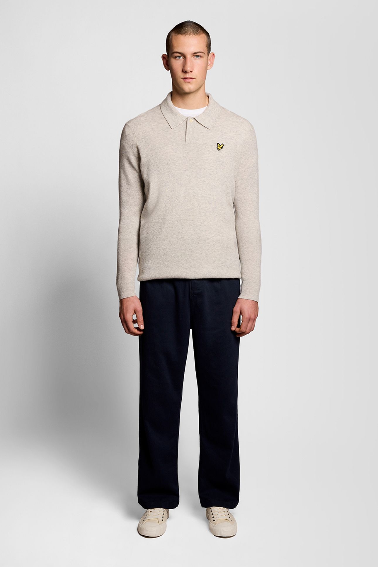 LAMBSWOOL BLEND RUGBY JUMPER LIGHT GREY MARL 1
