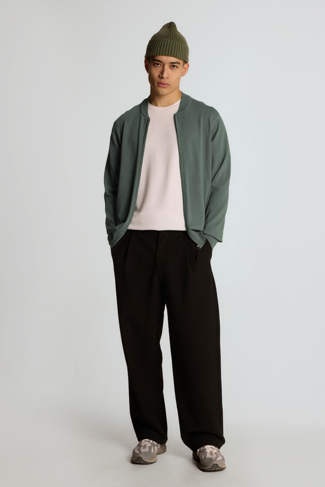 CARGO BOMBER COLLAR CARDIGAN WASHED SEAWEED 1
