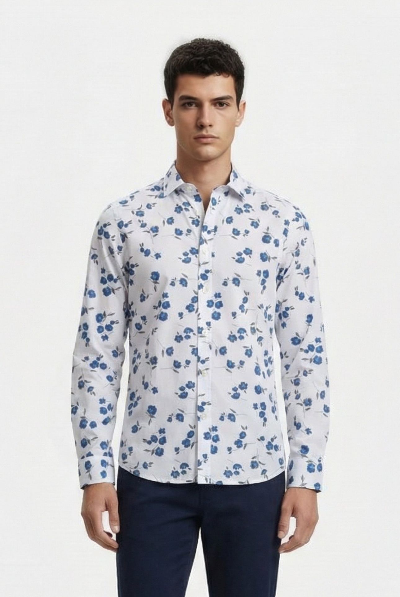 LARGE FLORAL CUT LONG SLEEVE SHIRT WHITE 1