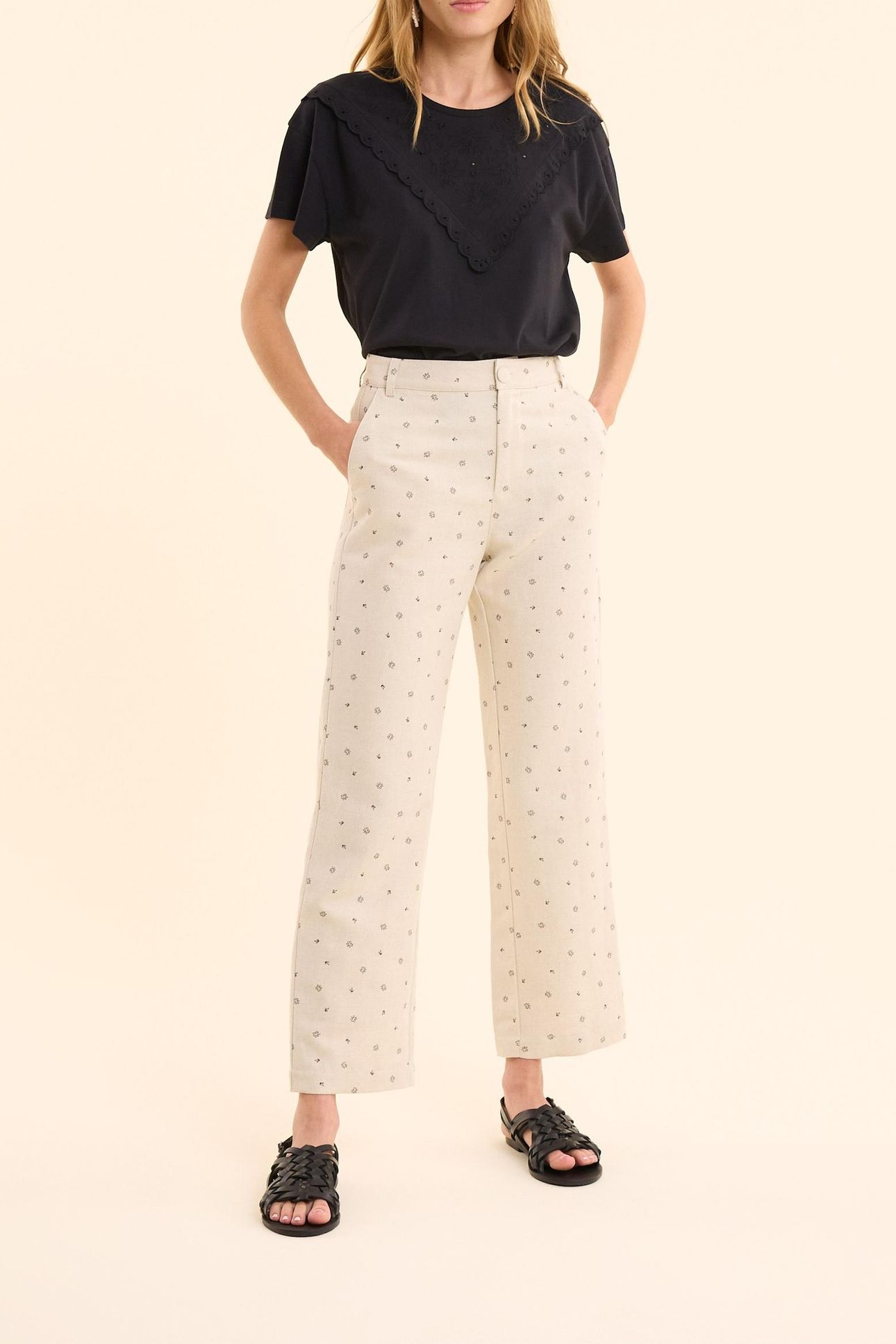 ECRU PANTS WITH MICRO FLOWER PRINT ECRU 3