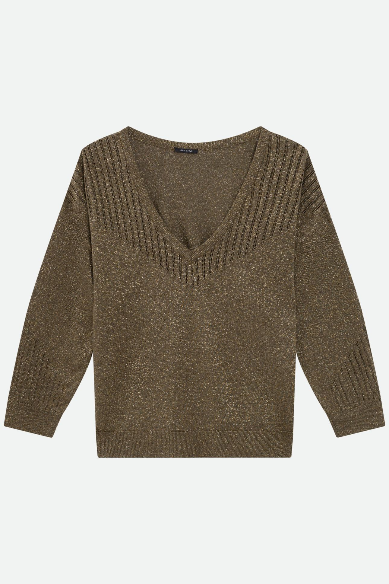 TECKO - FANCY KNIT LUREX KHAKI SWEATER 1