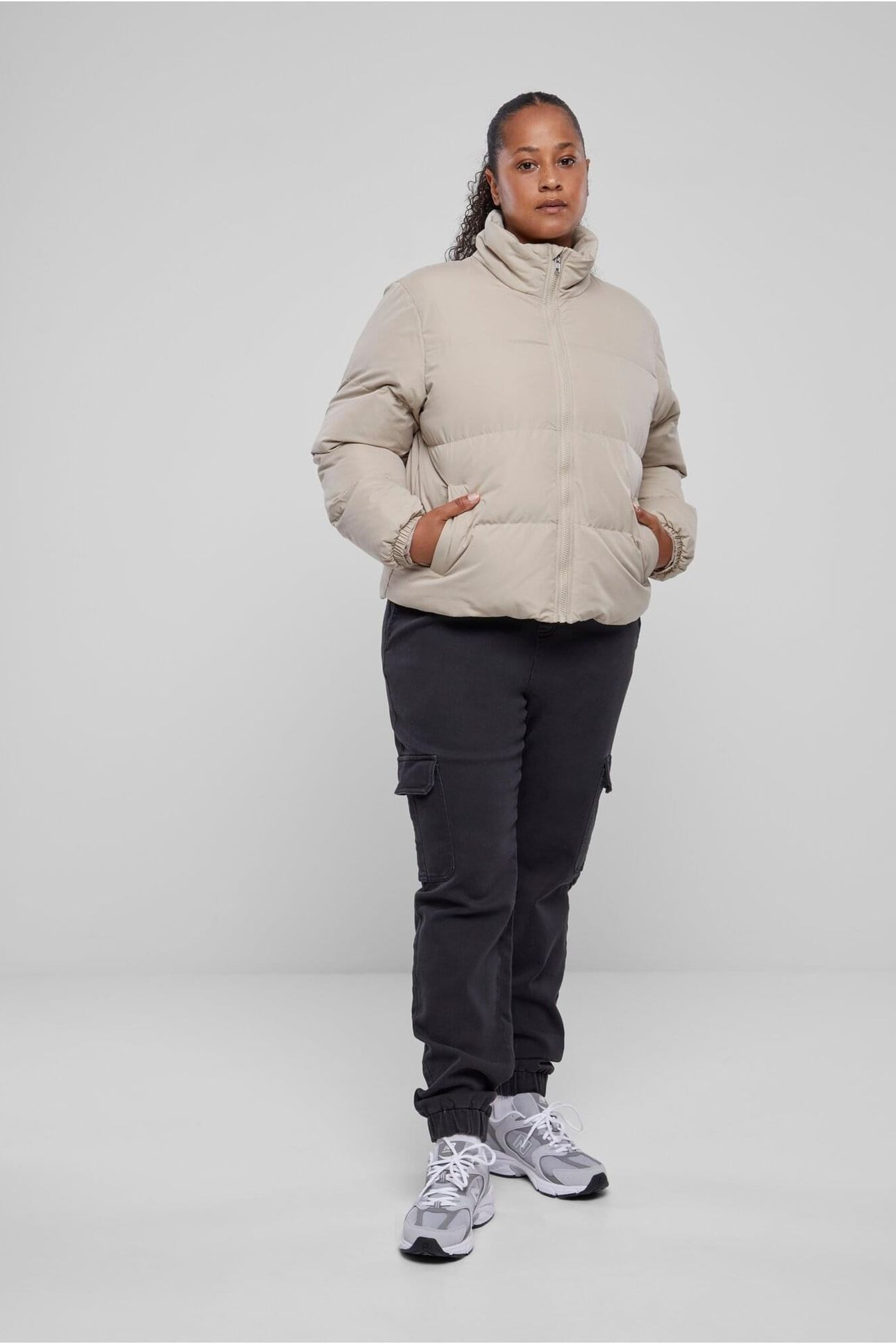 LADIES SHORT PEACHED PUFFER JACKET WET SAND 3