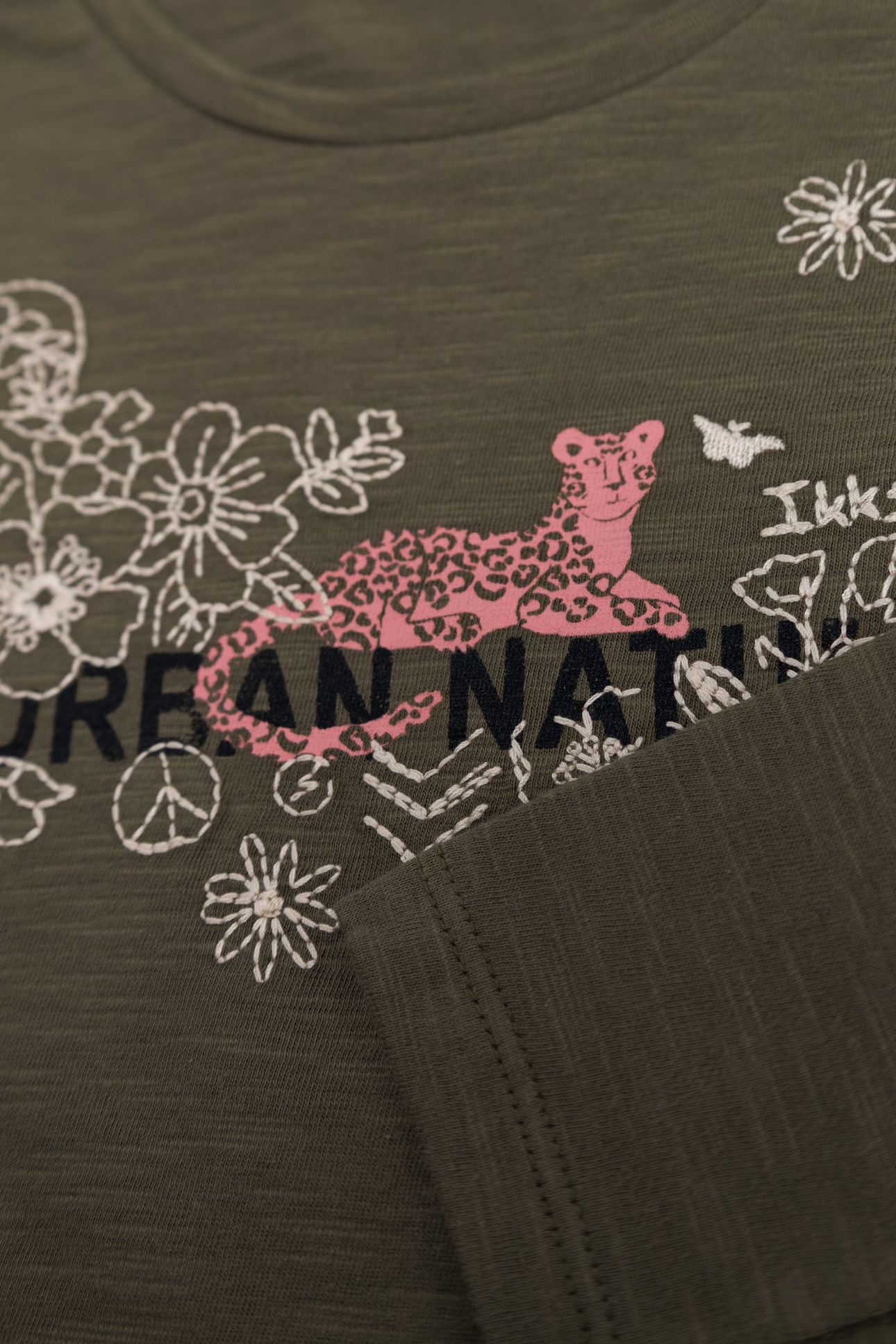 GIRL'S KHAKI ORGANIC COTTON FLOWERS & LEOPARD T-SHIRT 3