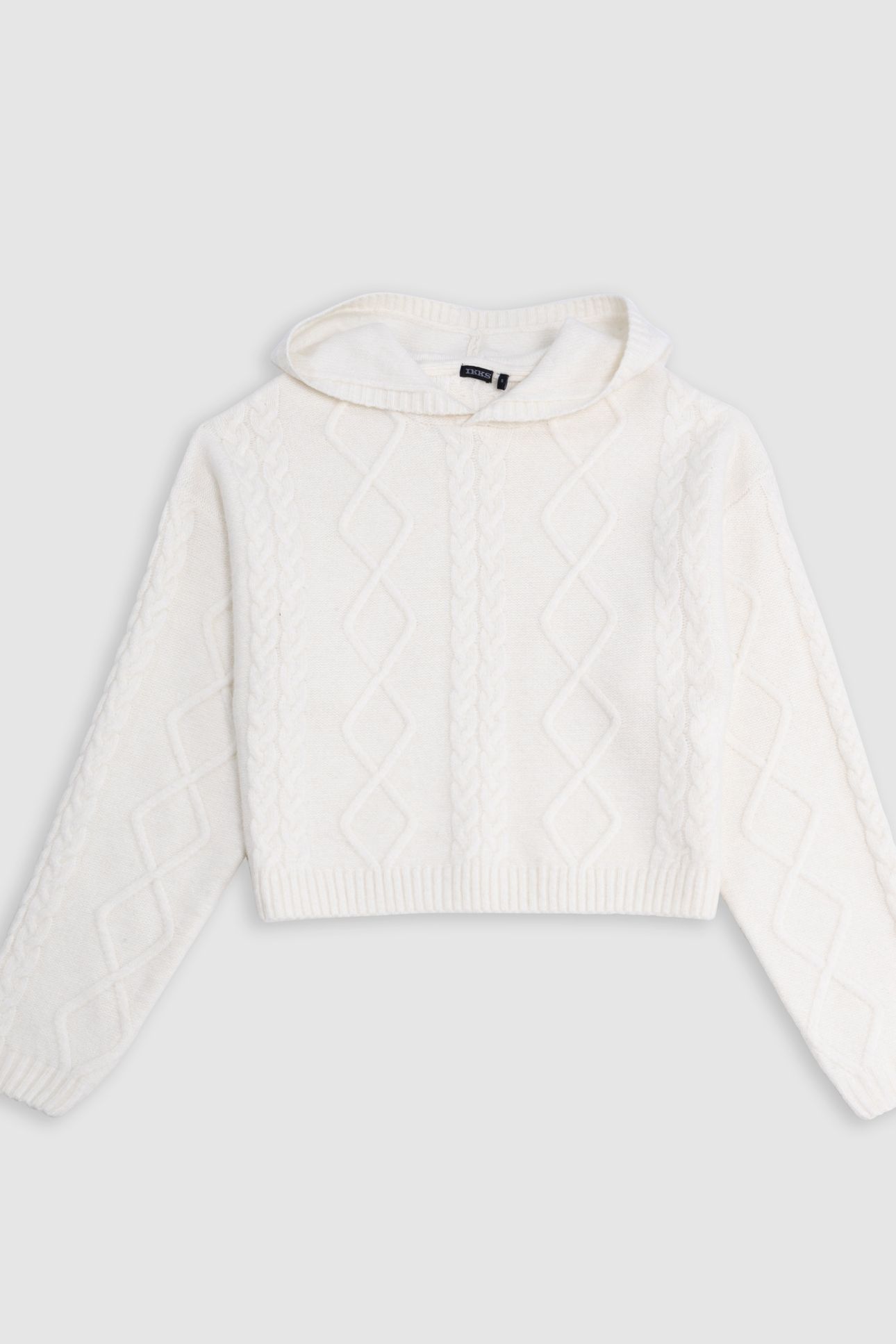 GIRL'S BEIGE HOODED CABLE KNIT SWEATER 1