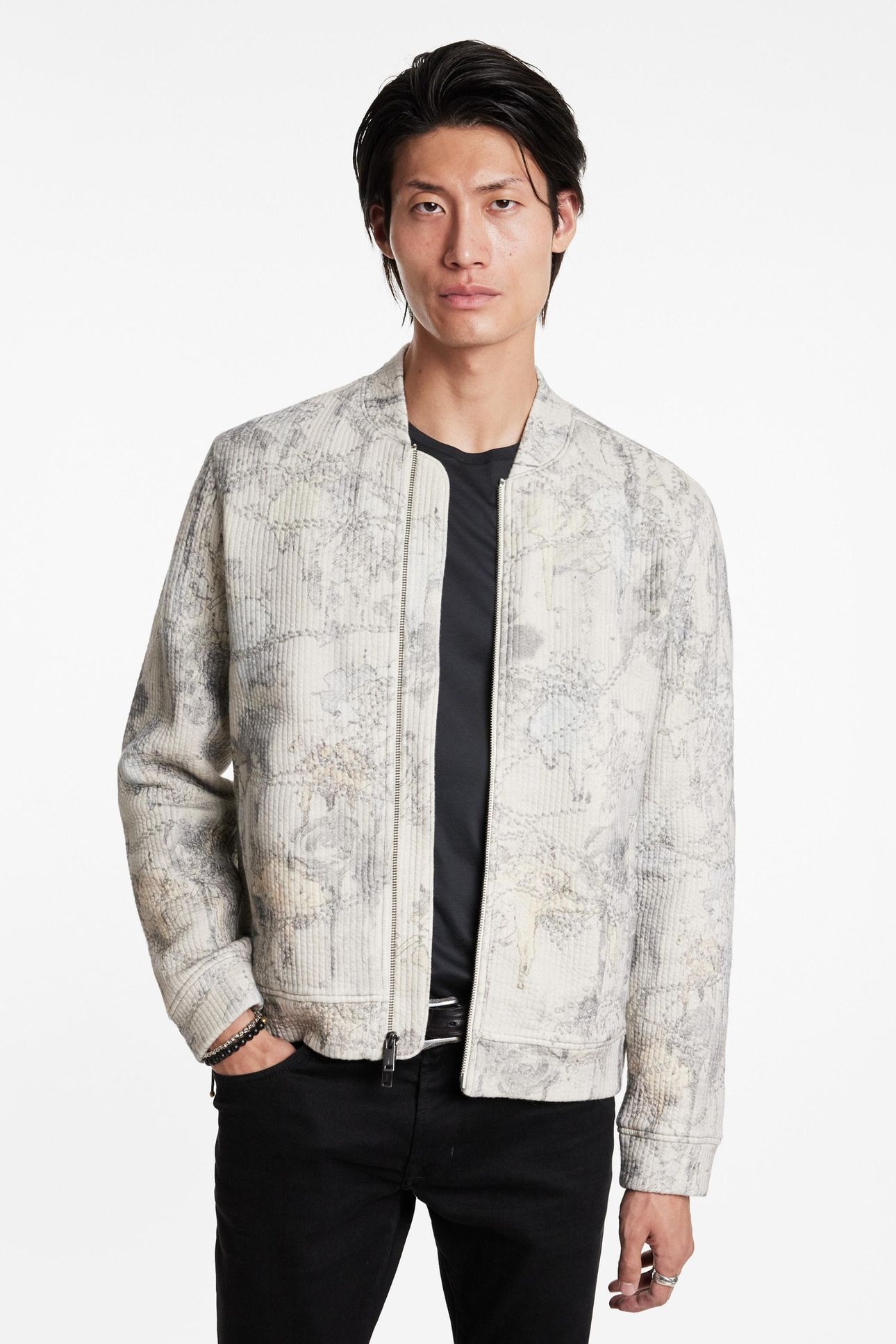 GOLDBERG LS QUILTED BOMBER W EMBROIDERY TEA STAIN 1