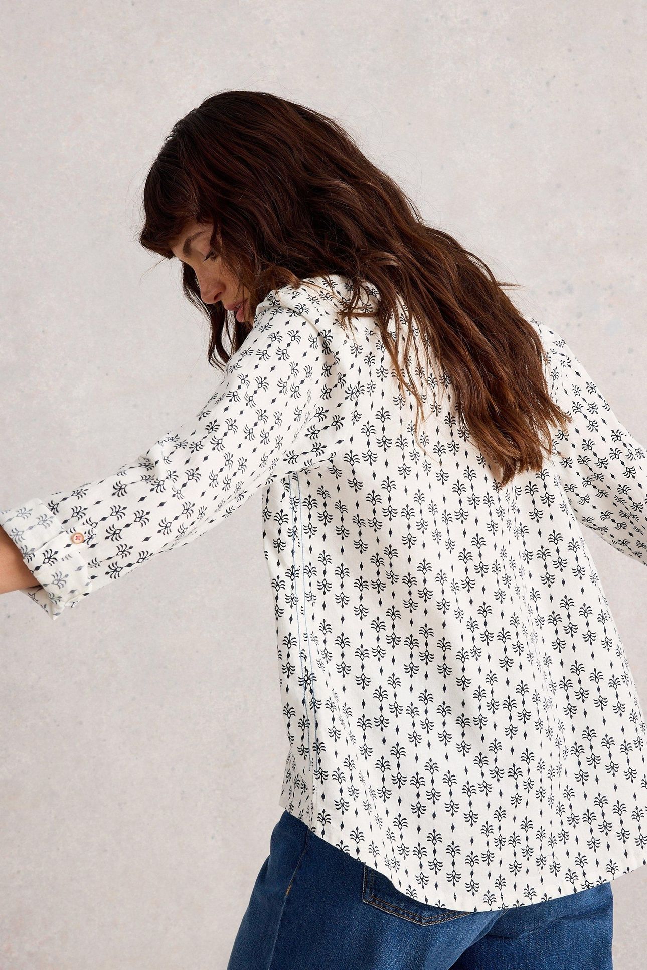 SOPHIE ORGANIC COTTON SHIRT WHITE PRINT 2