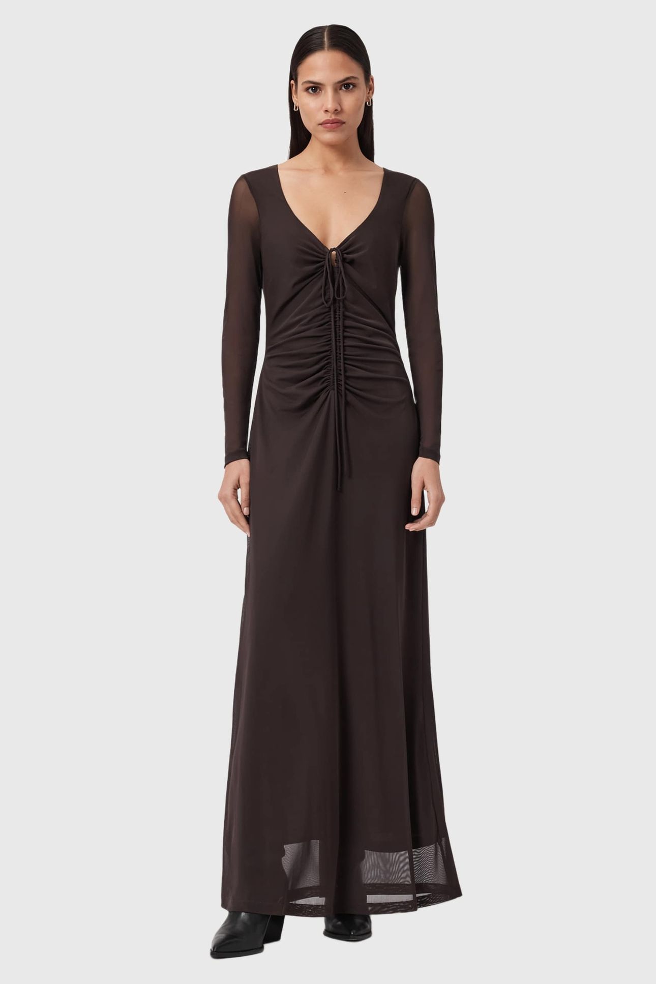 GABBY LS MESH DRESS BOTTLE BROWN 1