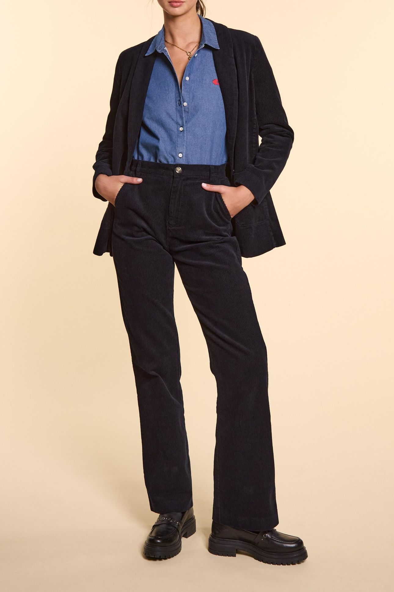 NAVY DROP-FRONT SUIT TROUSERS MARINE 3