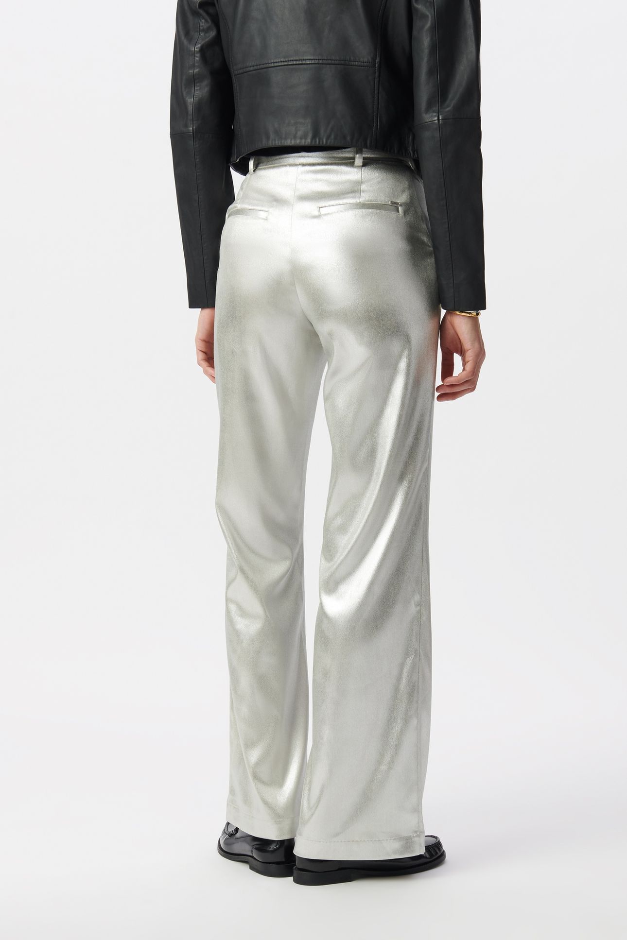 COATED SILVER FLARE SUIT PANTS 4