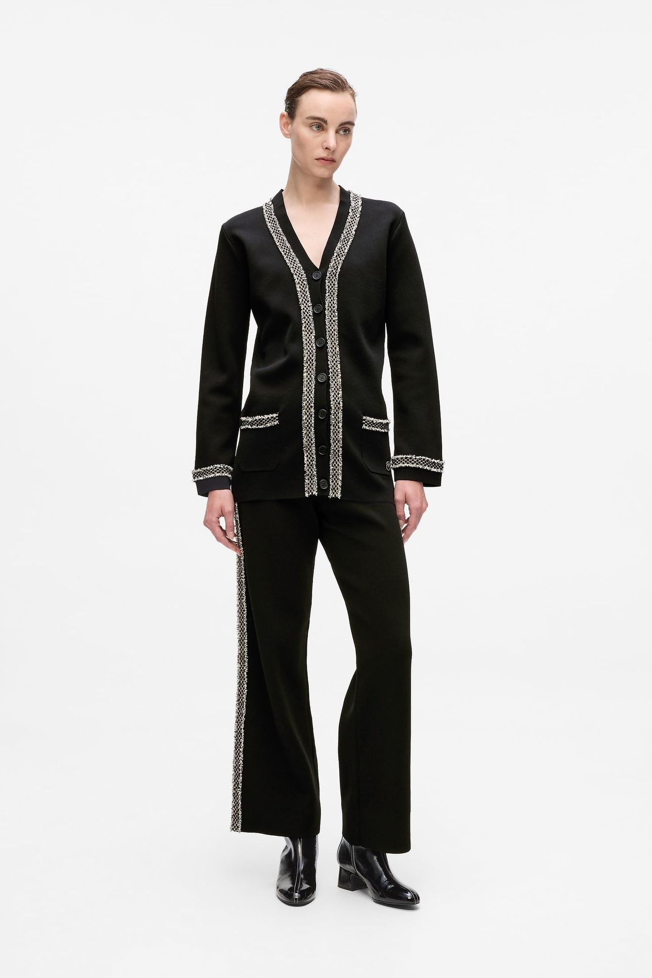 BLACK BOUCLE DETAIL CARDIGAN 2
