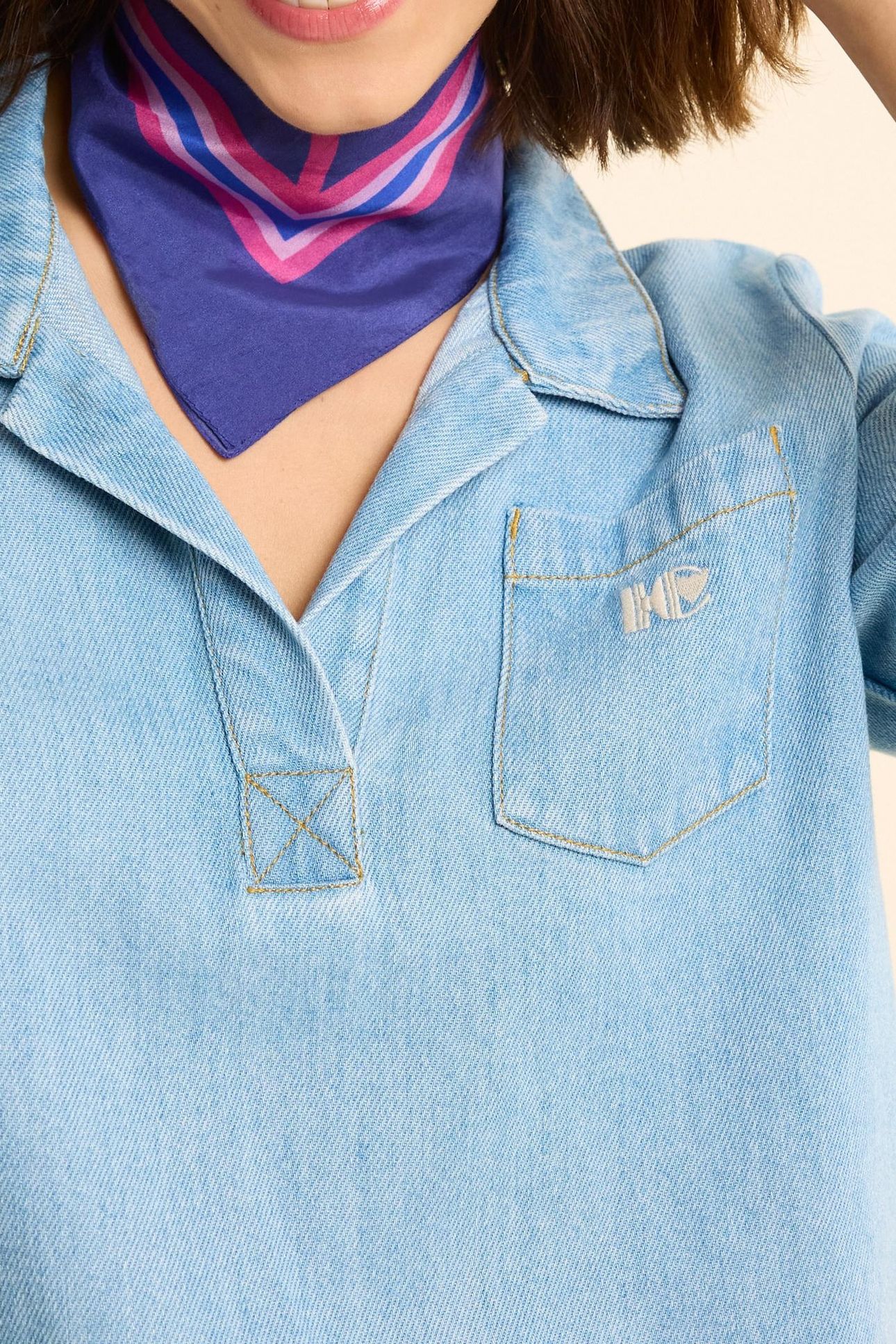 BLUE DENIM PEA JACKET-STYLE TOP BLEACH 4