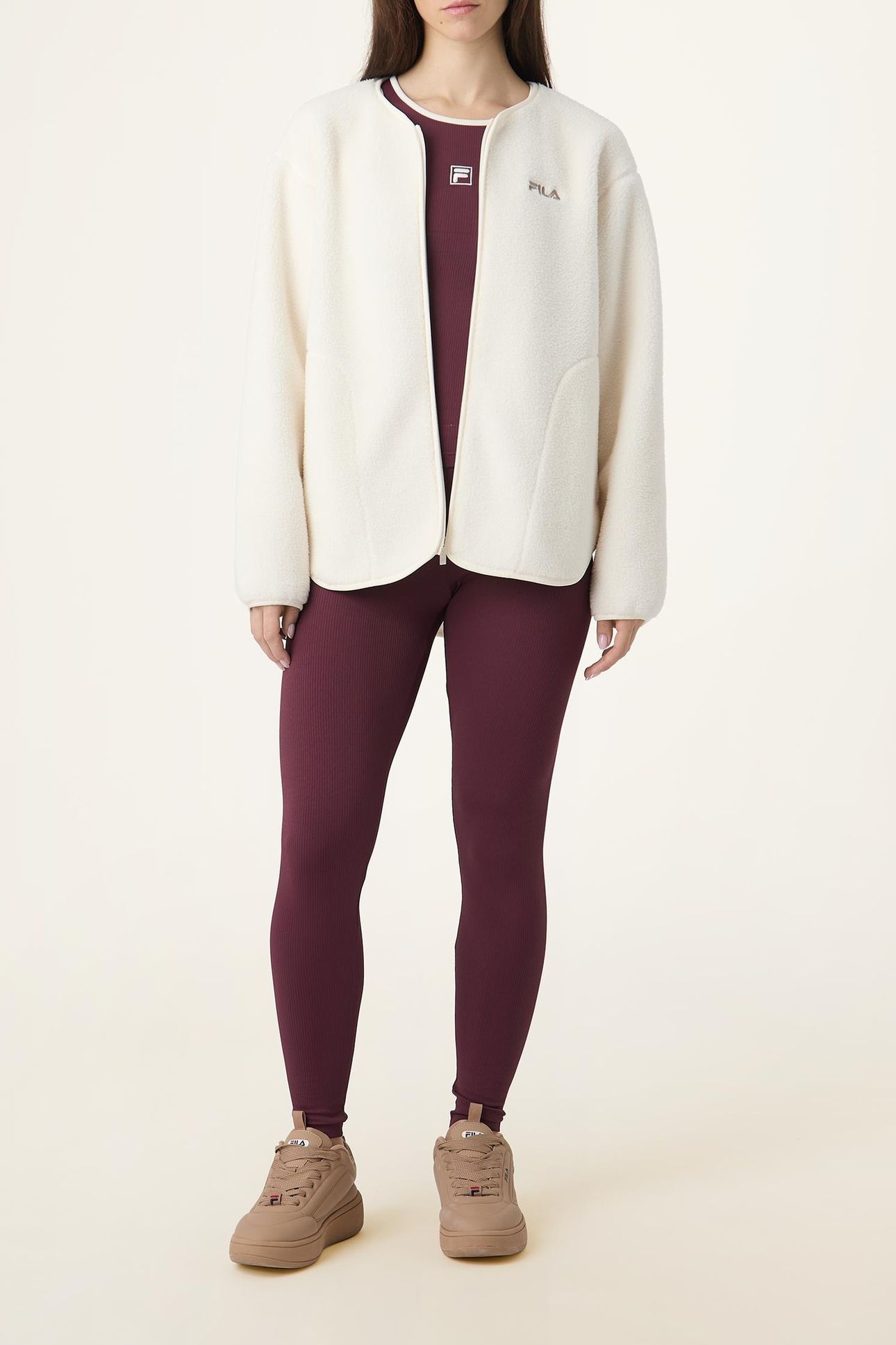 CASSIANO RELAXED TEDDY FLEECE JACKET EGRET 2
