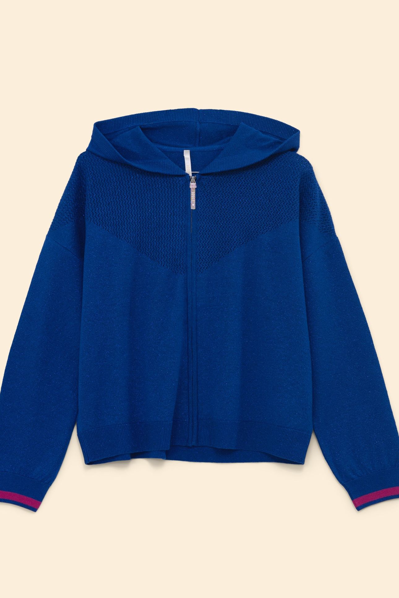 BLUE LUREX KNIT HOODED CARDIGAN WITH ZIP ELECTRIC BLUE 3