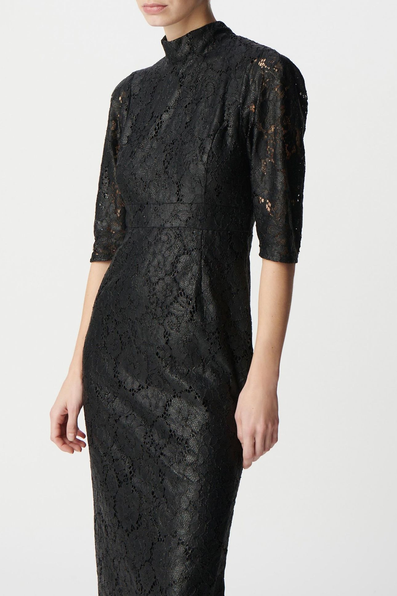 BLACK COATED LACE MIDI DRESS 2