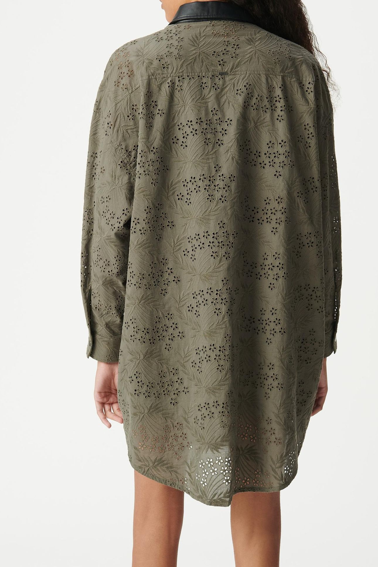 SHIRT DRESS KHAKI ORGANIC COTTON BRODERIE ANGLAISE 3