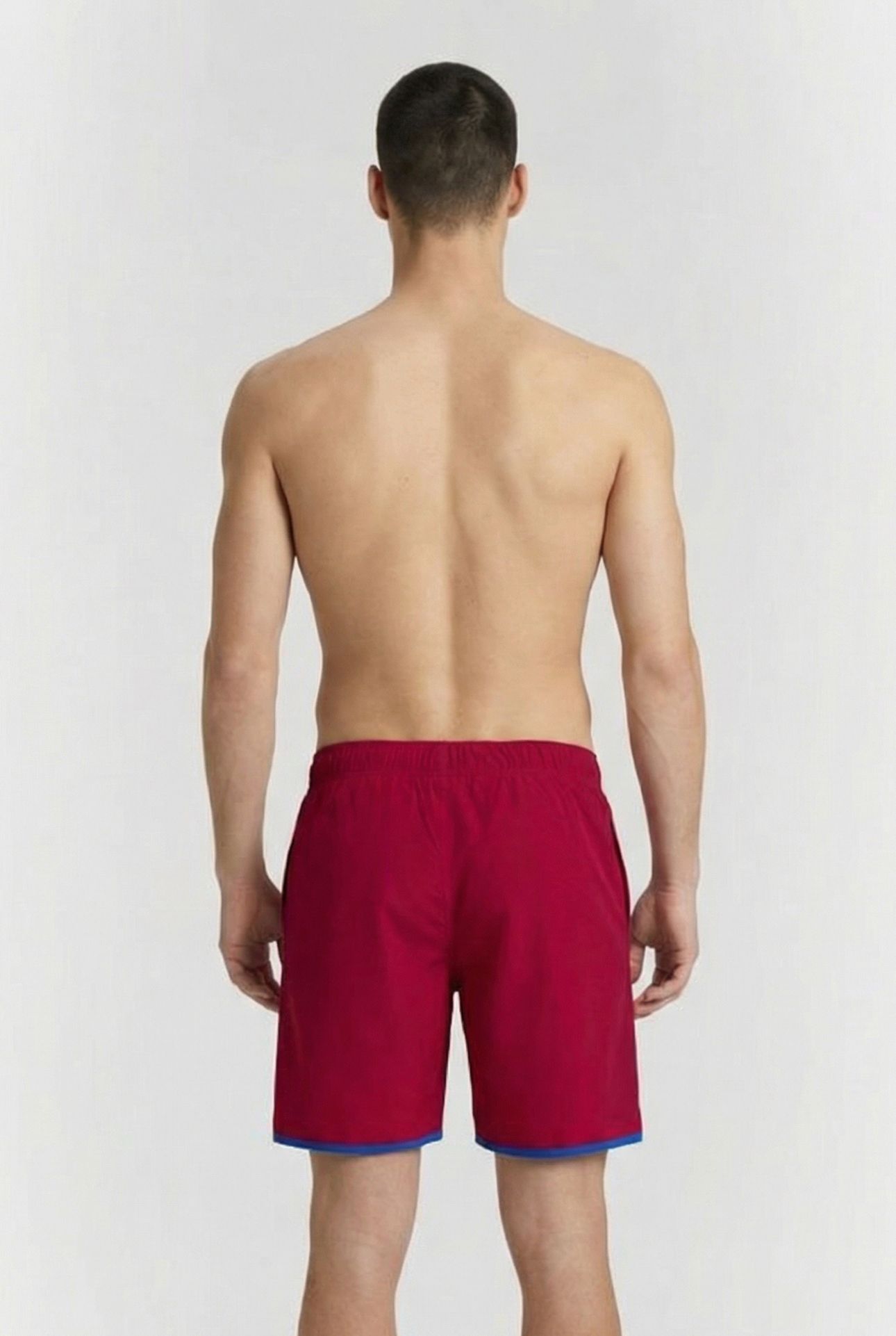 MEN'S ARENA ICONS BEACH BERMUDA LOGO BURGUNDY-NEON BLUE 2