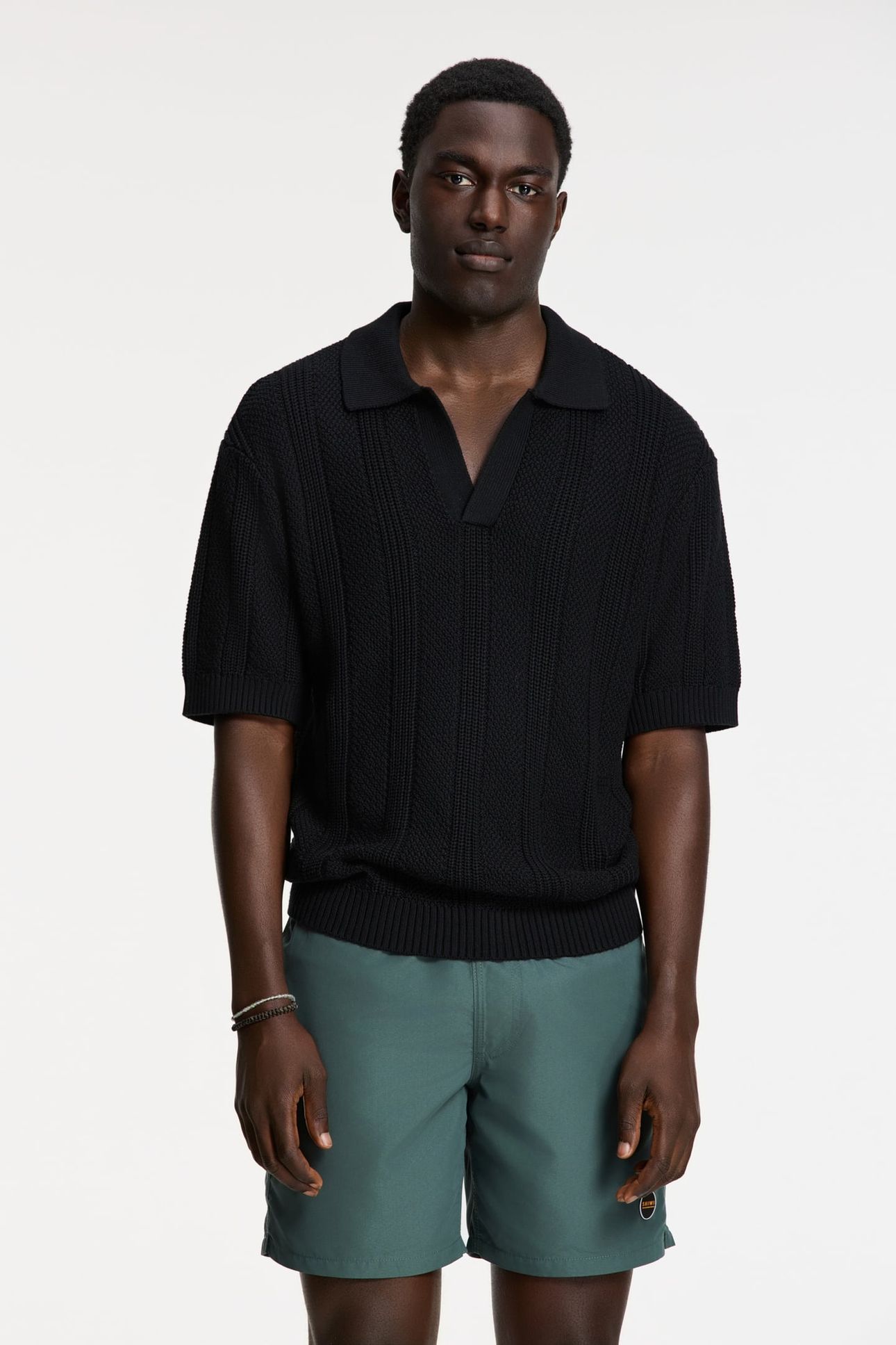 PITT KNITTED POLO SOLID BLACK 1