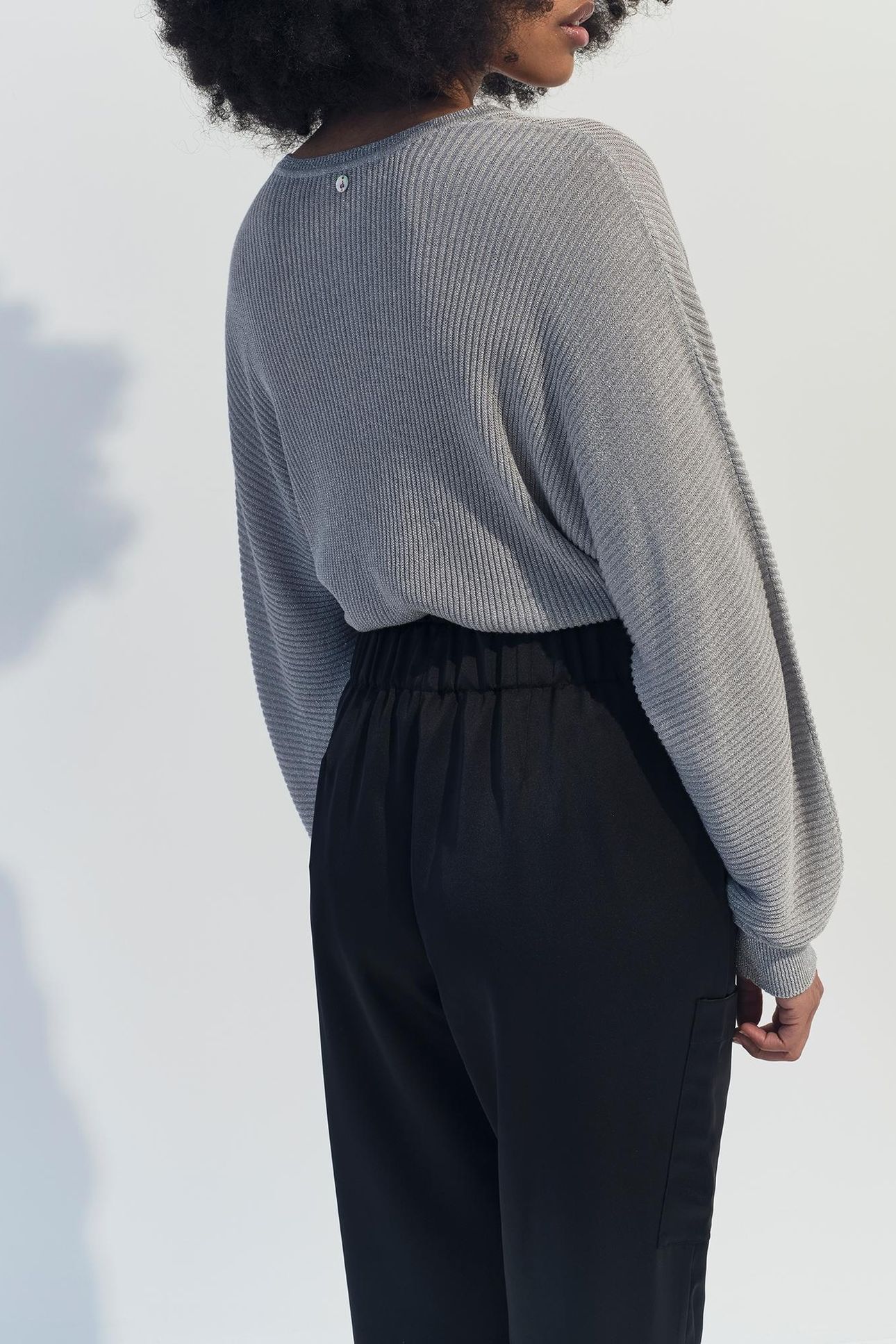 TONY - SILVER RIBBED KNIT SWEATER WITH BATWING SLEEVES 3