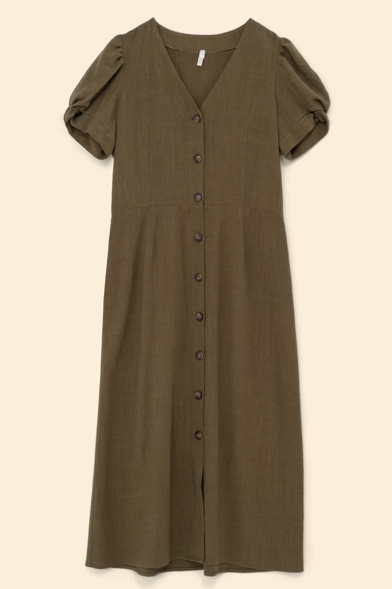 KHAKI LINEN BLEND BUTTONED MIDI DRESS KHAKI 4