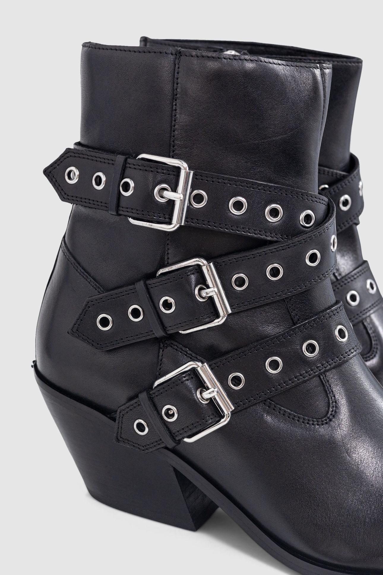 SANTIAGS BOOTS BLACK LEATHER EYELET BUCKLES 5