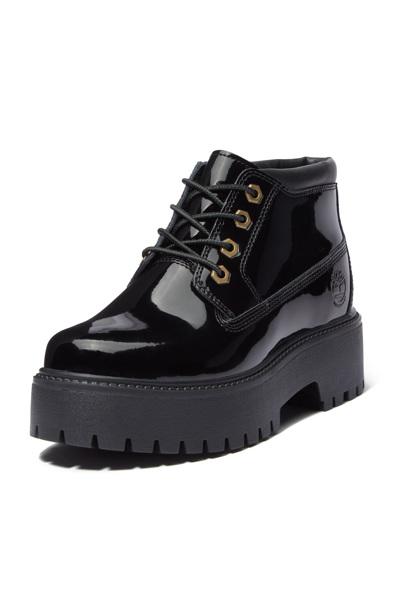 STONE STREET MID LACE UP WATERPROOF BOOT BLACK PATENT LEATHE 5