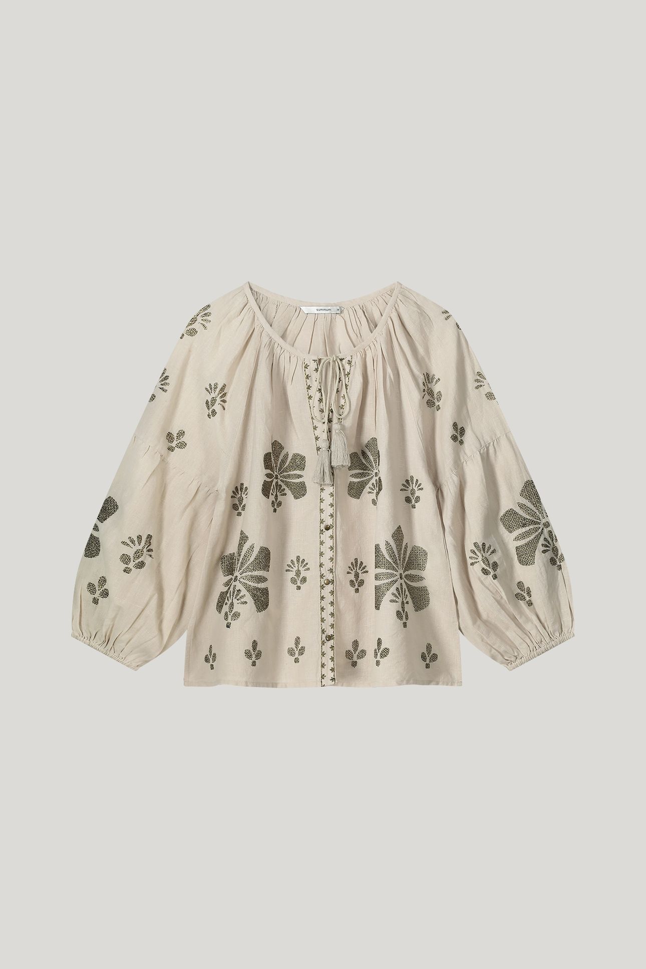 LONG SLEEVE TOP LINEN HEAVY EMBROIDERY PEBBLE BEIGE 3