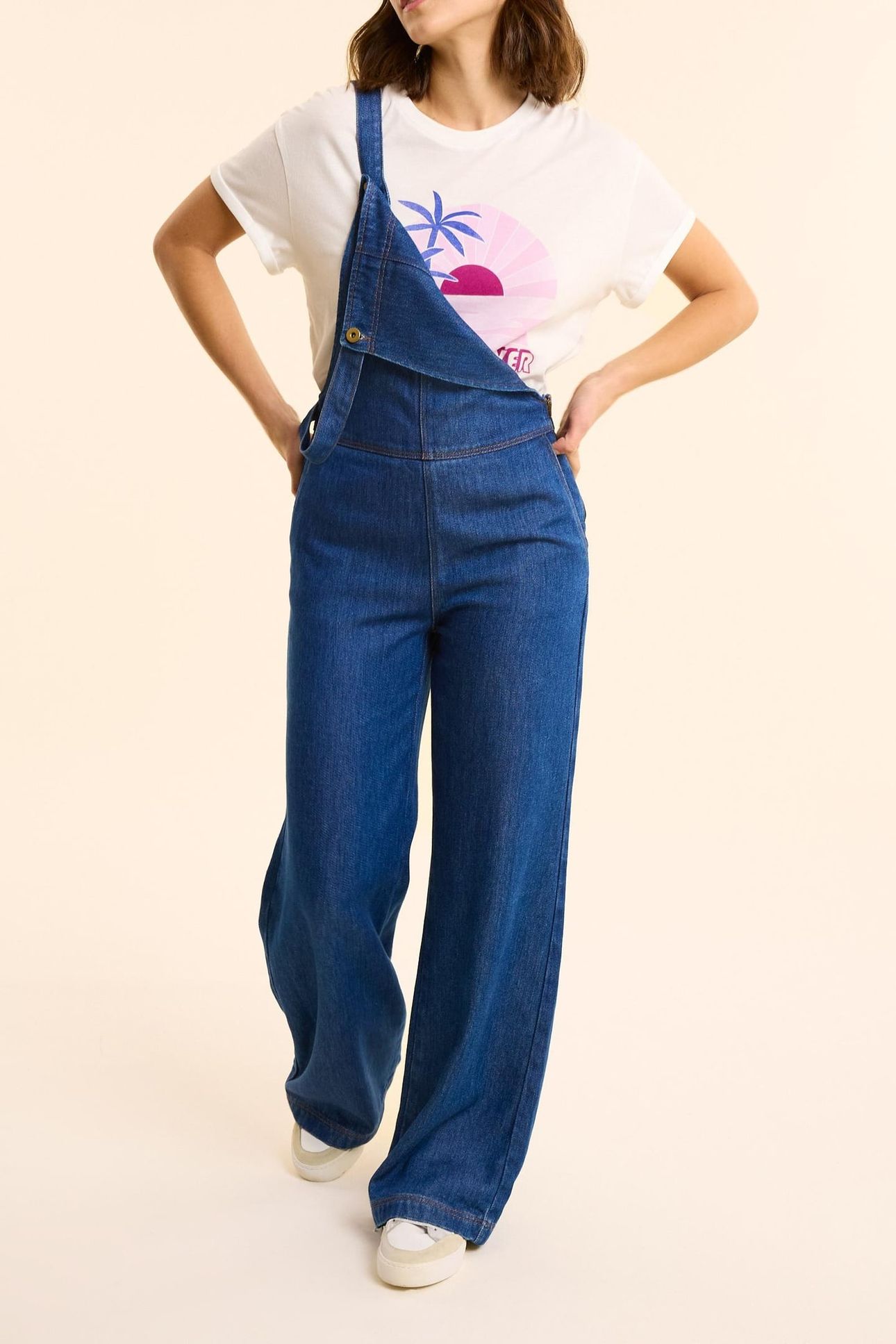 DARK BLUE DENIM WIDE-LEG DUNGAREES AUTHENTIC DARK 1
