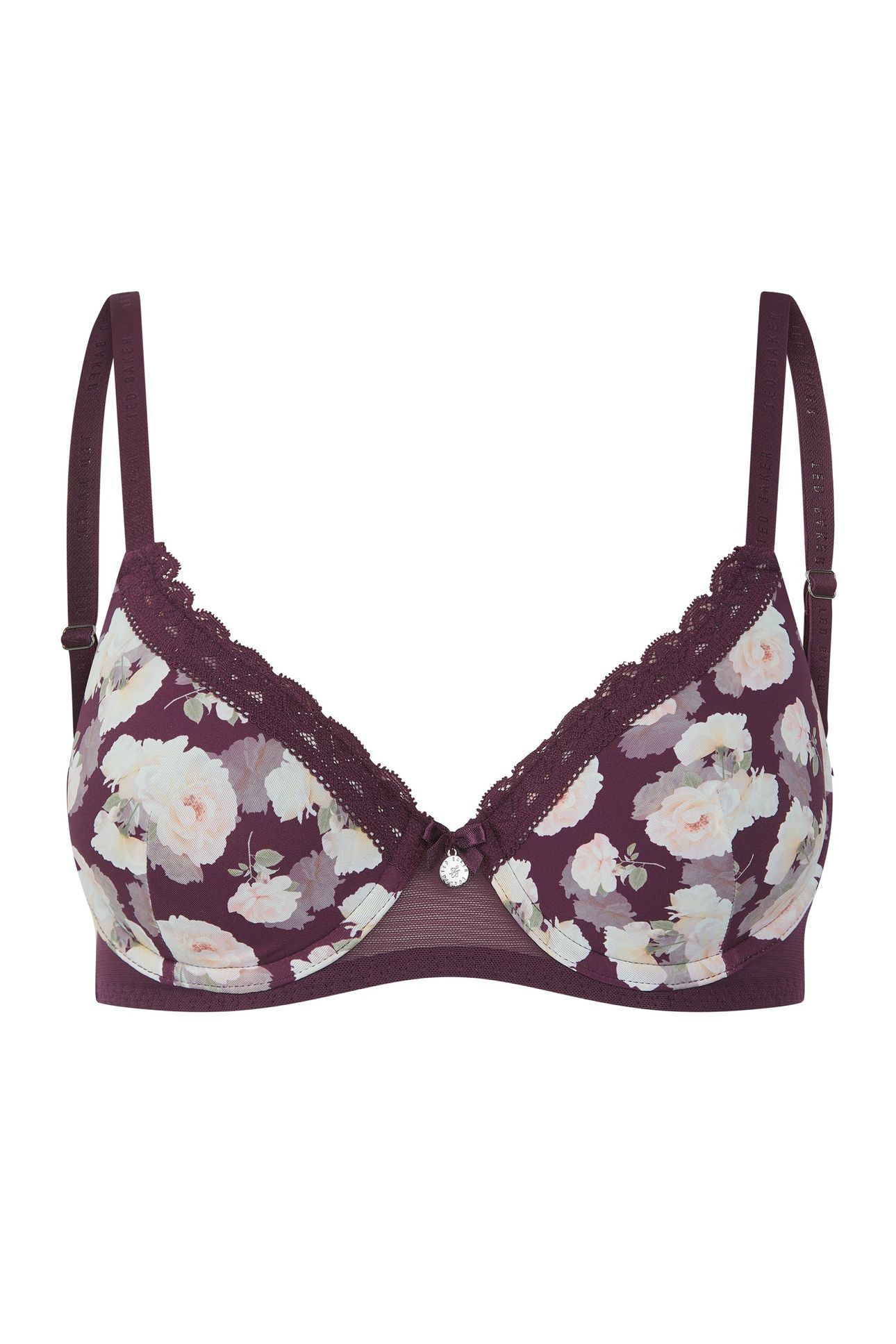 JUDITH 2 PK SOLID & ROSE PRINT T-SHIRT BRAS BERRY FLORAL/ WH 3