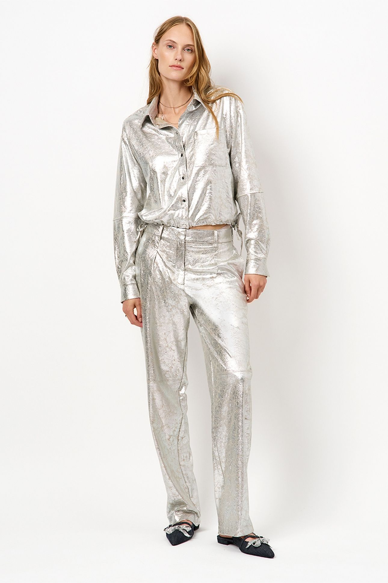 CHERI METALLIC FAUX LEATHER PANTS SILVER 1