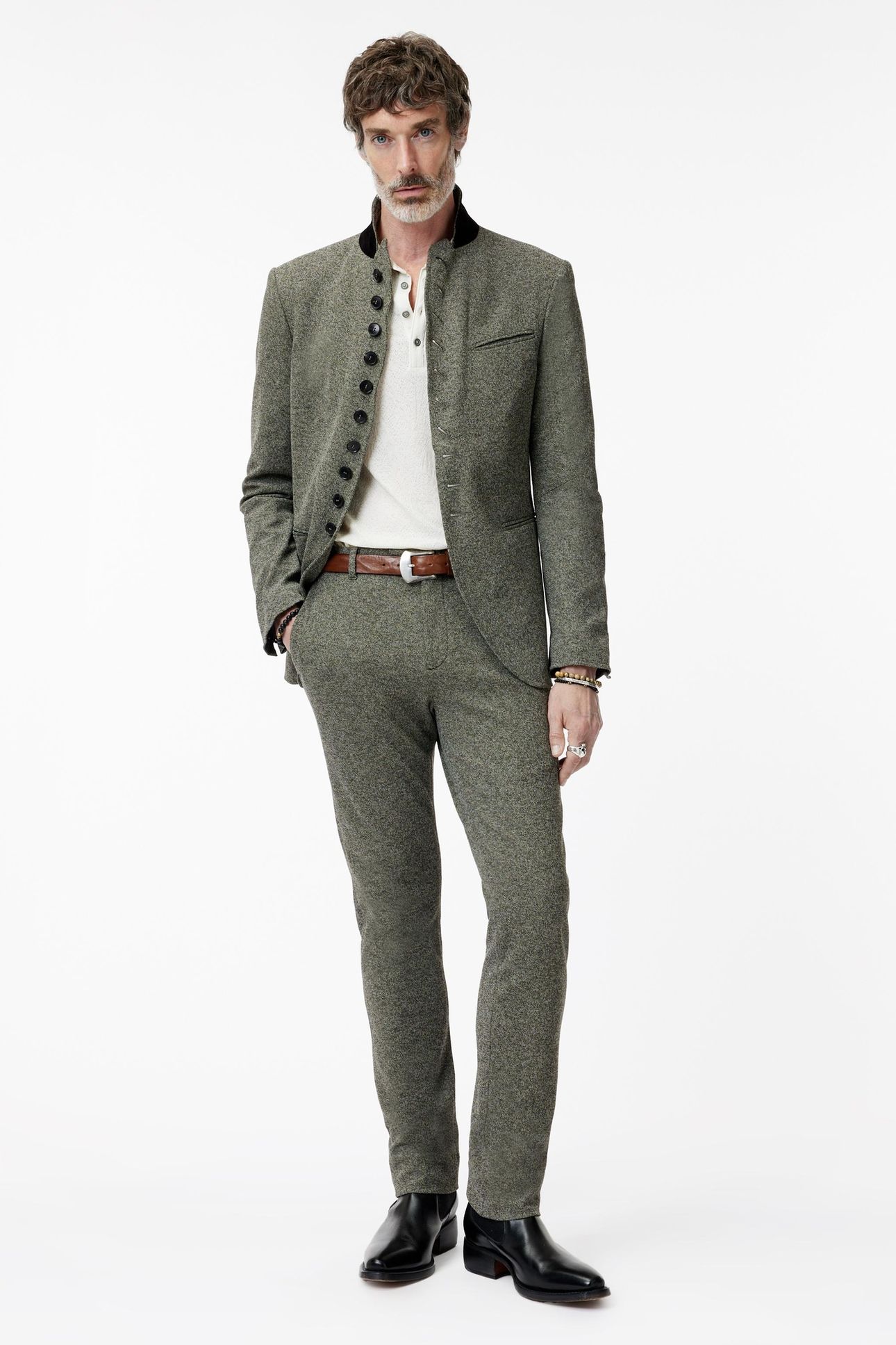 MERCER PANTS - SLIM FIT PANTS WITH WELT MOSS GREEN 1